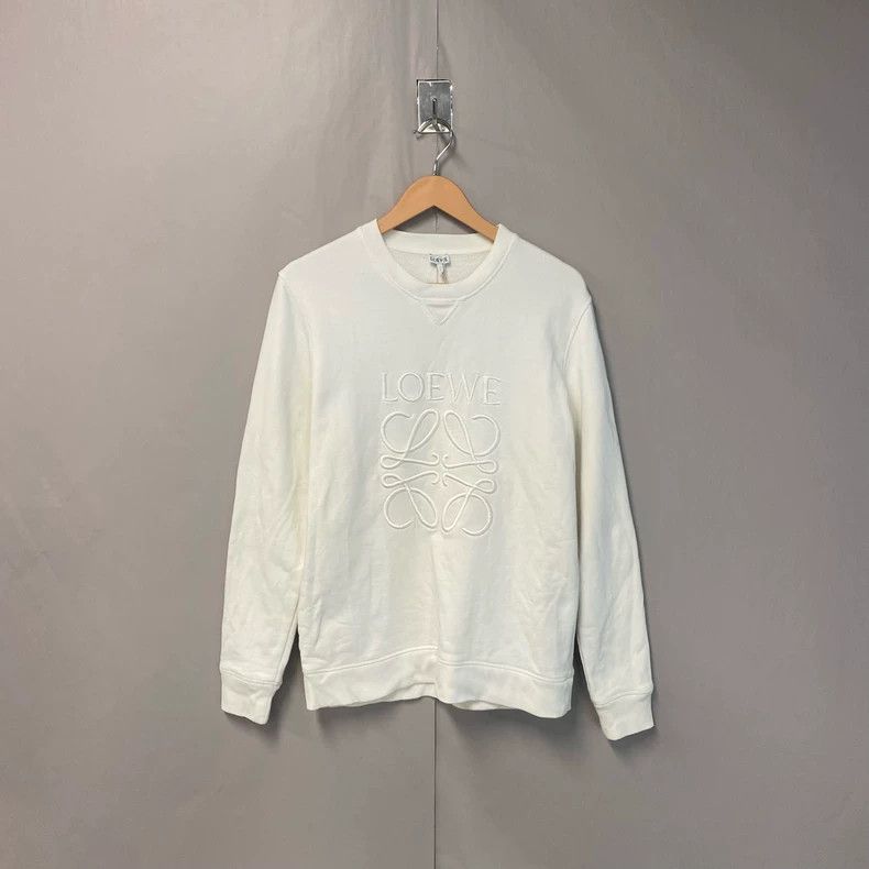 Loewe LOEWE White logo embroidered round neck long sleeve hoodie Size M / US 6-8 / IT 42-44 - 1 Thumbnail