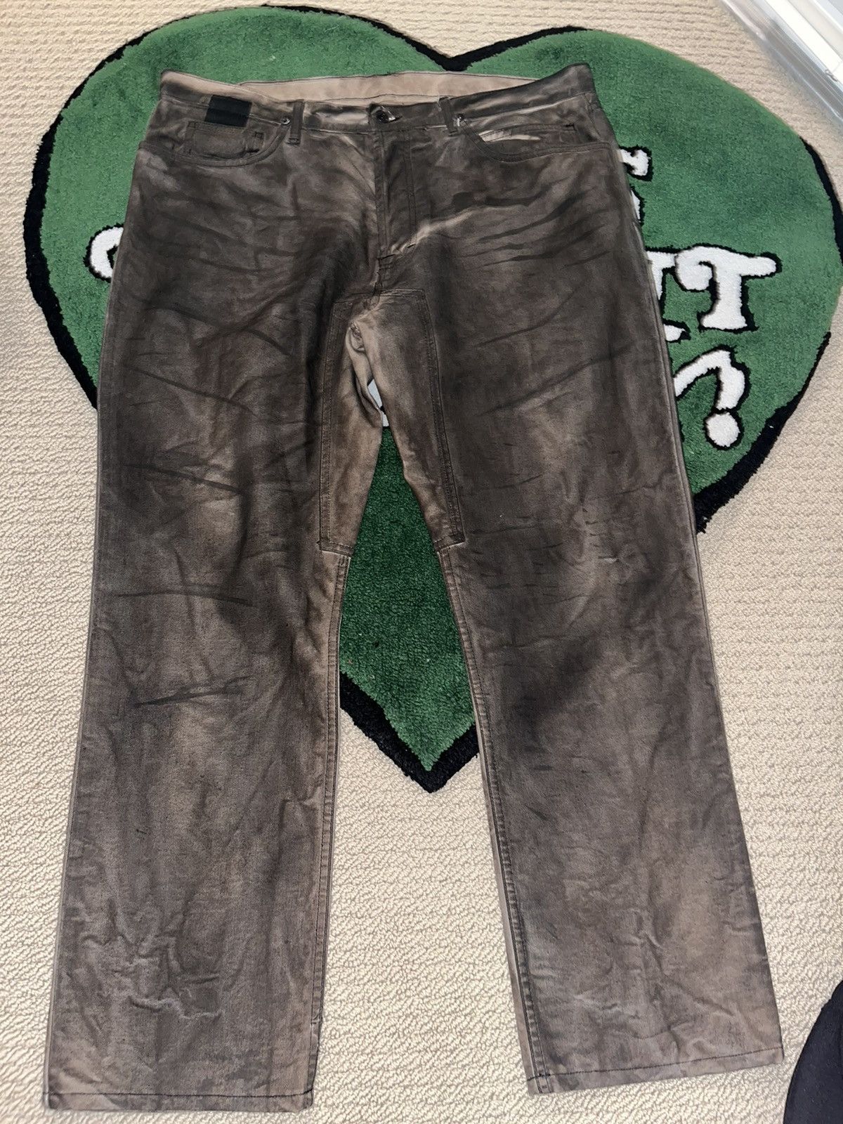 image of Rick Owens Slab Rust Wax Denim in Brown, Men's (Size 36)