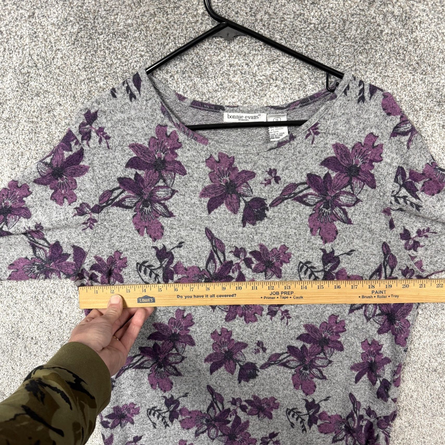 Vintage VINTAGE Bonnie Evans Blouse Womens 1X Gray Purple Floral 3/4 Sleeve Scoop Neck Boho Y2K Size XL / US 12-14 / IT 48-50 - 4 Thumbnail