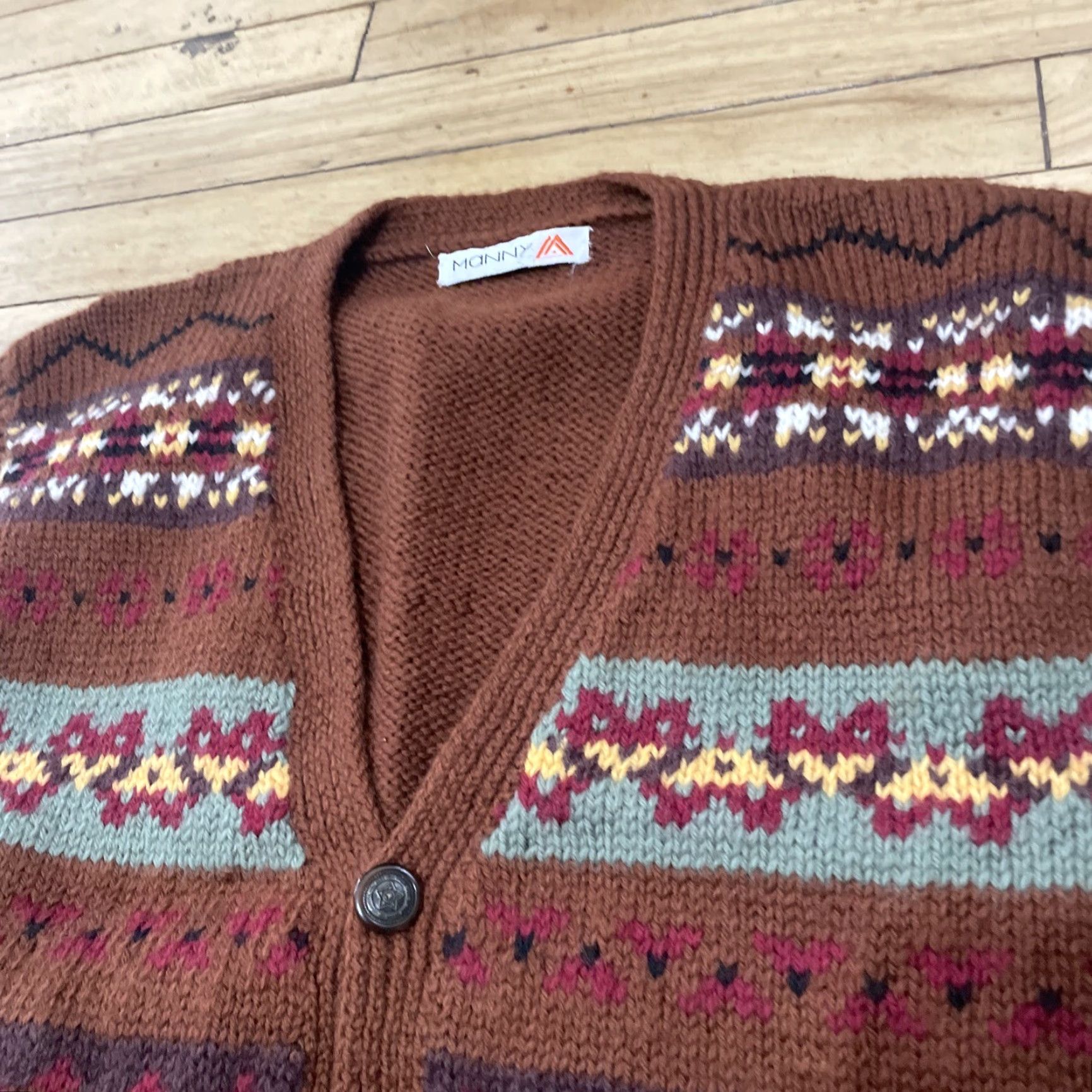 Vintage Manny Aztec Print Knit Vest Men M Brown Green Red Preppy Western Cardigan 42" Size US M / EU 48-50 / 2 - 5 Thumbnail