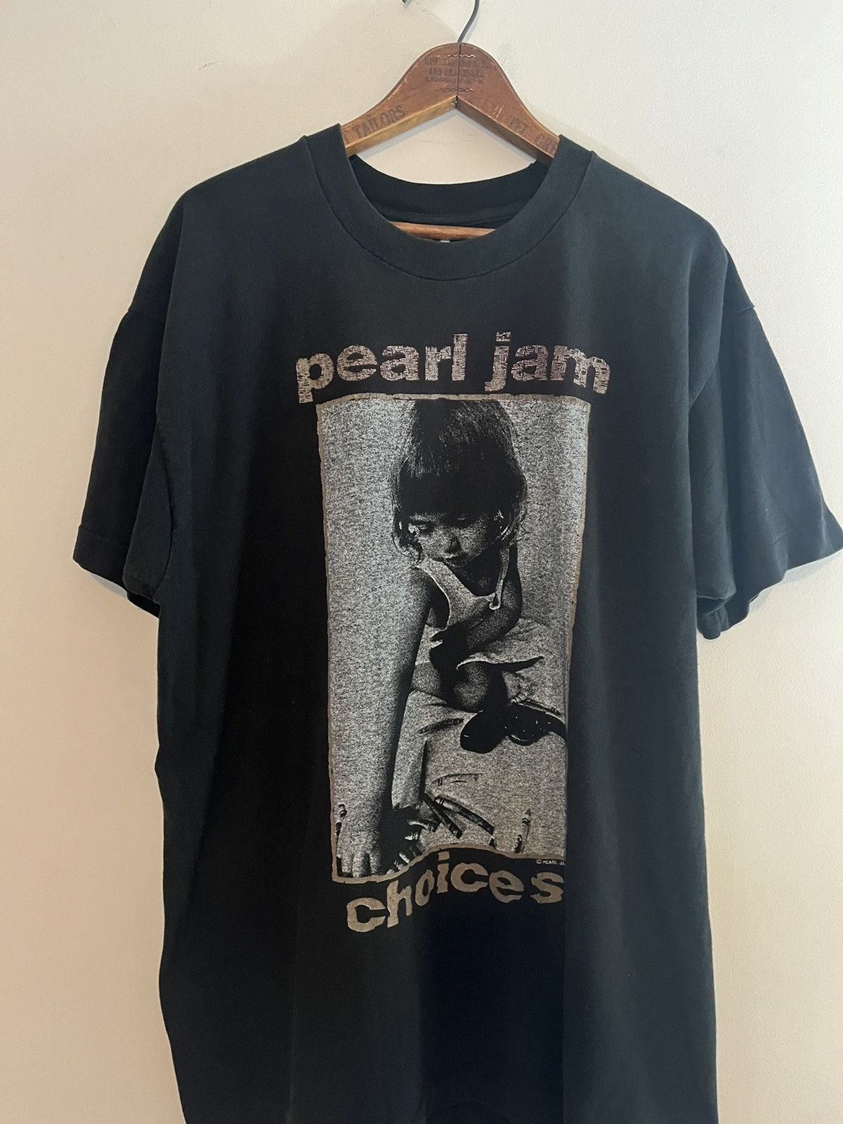 image of Band Tees x Rock T Shirt Vintage 92 Pearl Jam Choices Band Tee in Black, Men's (Size XL)