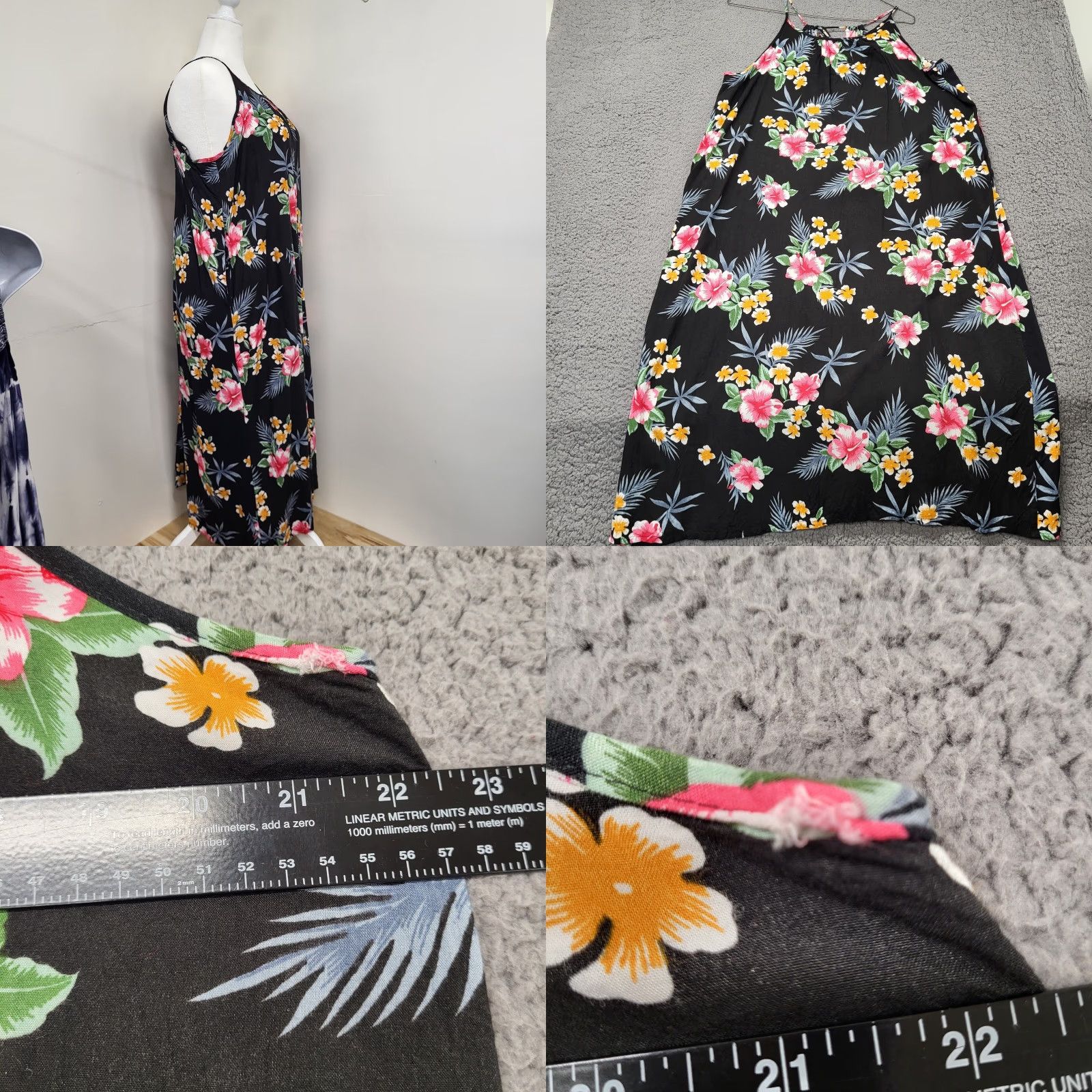 Vintage Hawaii Station Maxi Dress One Size Black Open Back Beach Cover-Up Tropical Print Sleeveless, Floral, Boho, Beach, Vacation Women Men’s? Size ONE SIZE - 8 Thumbnail