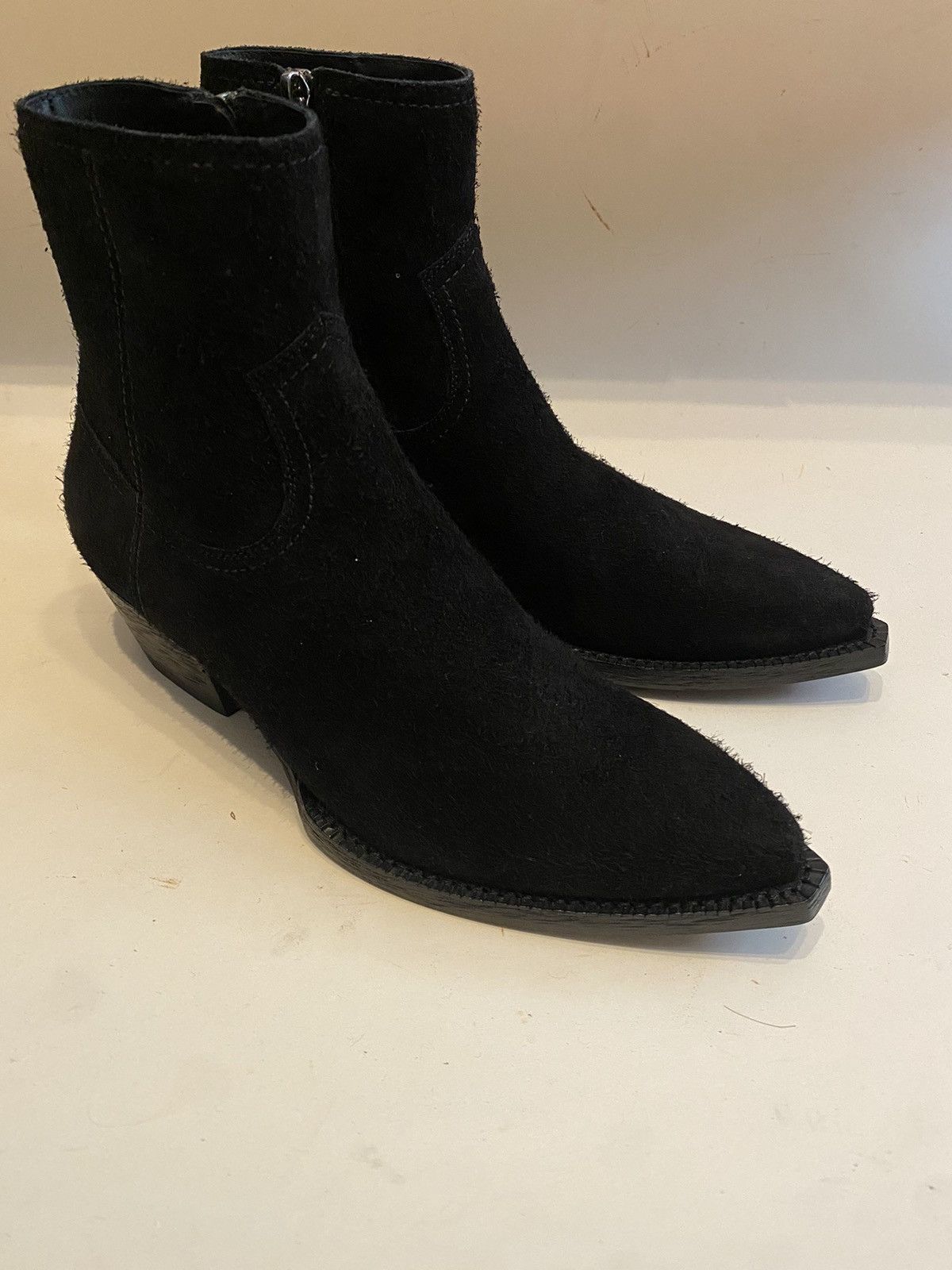 Anthony Vaccarello × Saint Laurent Paris × Yves Saint Laurent 🚬 [BIG SALE] Saint Laurent suede black biker boots Size US 7 / IT 37 - 1 Thumbnail