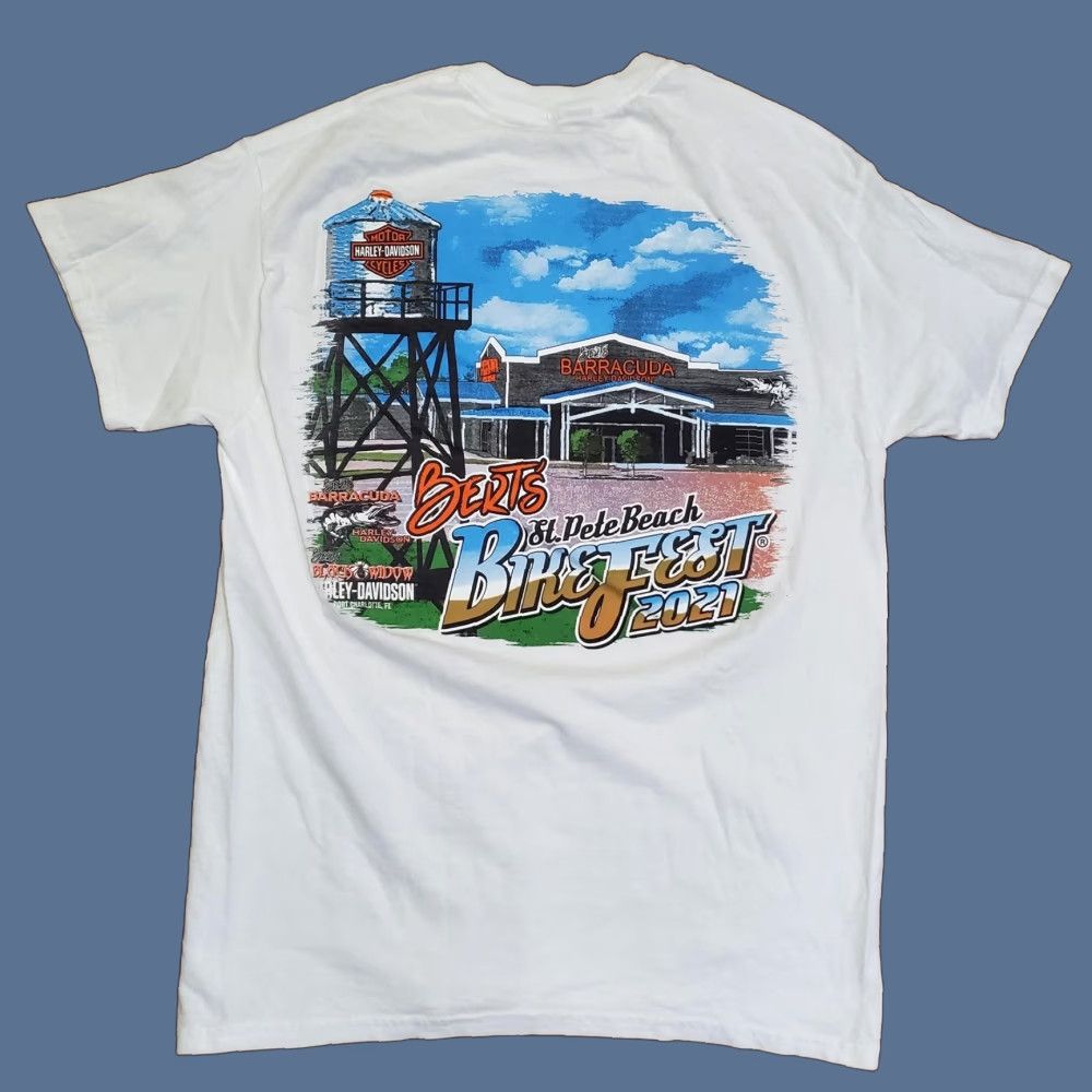 Harley Davidson VINTAGE Bert's St Pete Beach Bike Fest Shirt Mens Large White Harley-Davidson 2021 Size US M / EU 48-50 / 2 - 1 Thumbnail