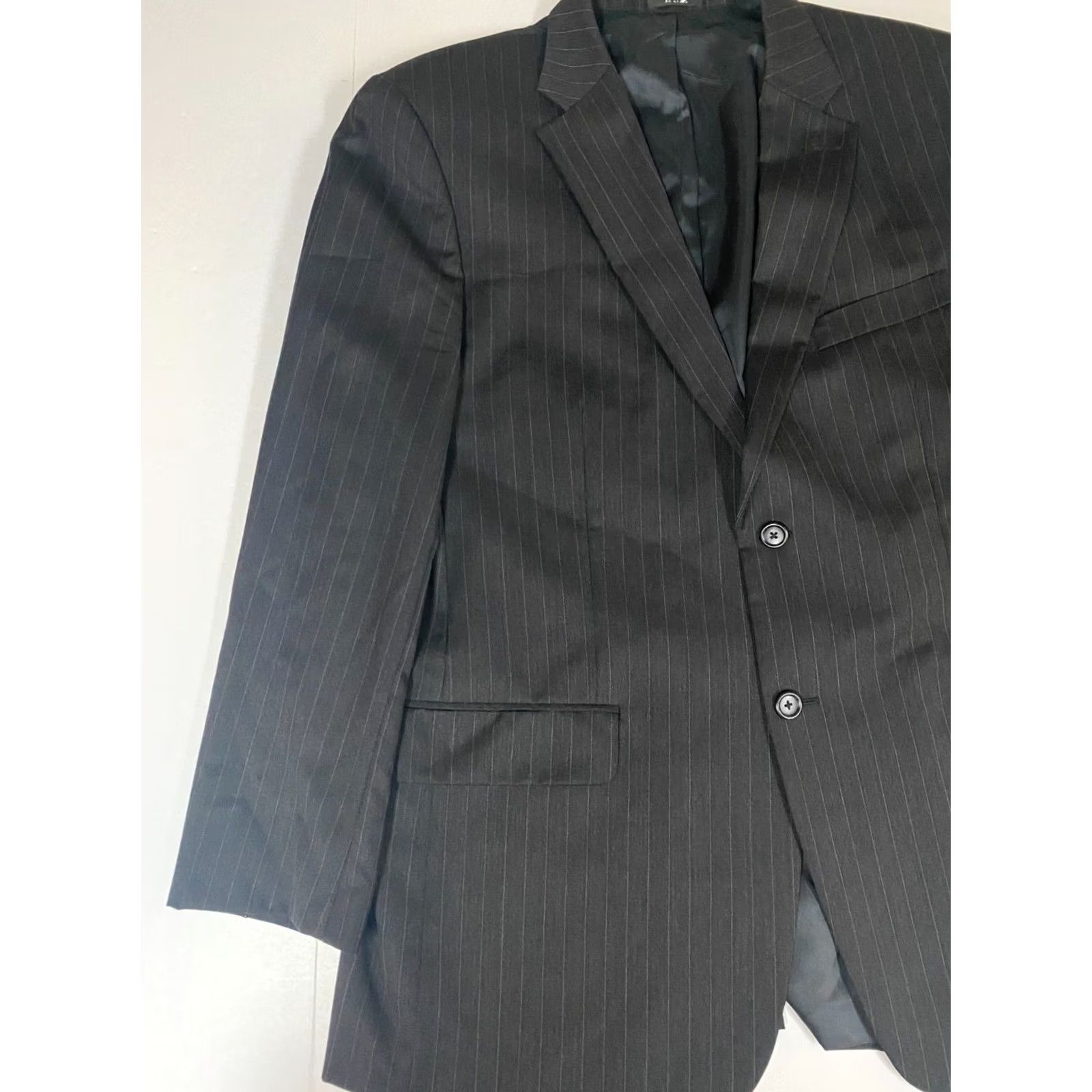 Jones New York Jones New York Mens Blazer 42 Black Classic Striped Tweed Wool Polyester Jacket Coat One Button Single-Breasted Peak Lapel Mens Blazer Size 42R - 4 Thumbnail