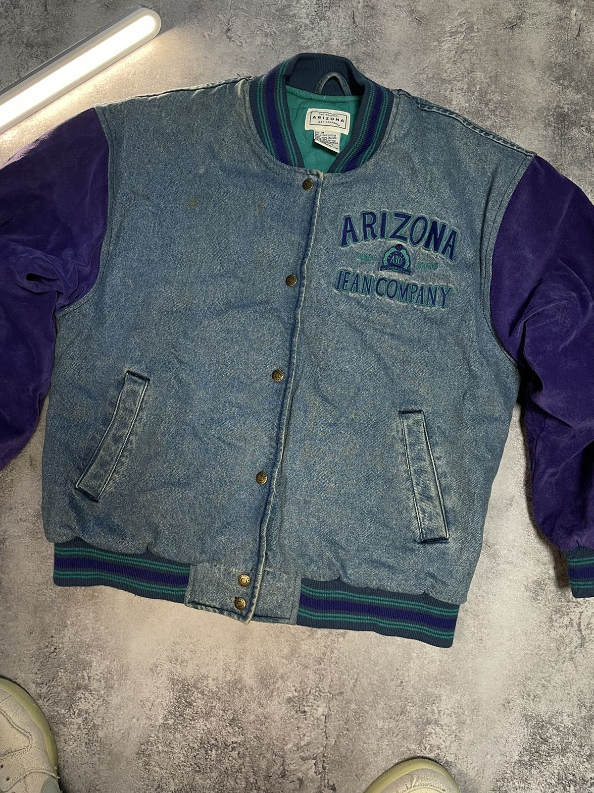 Arizona Jean Co. Vtg 90s Arizona Jean Co Denim Varsity Bomber Jacket Size US M / EU 48-50 / 2 - 3 Thumbnail
