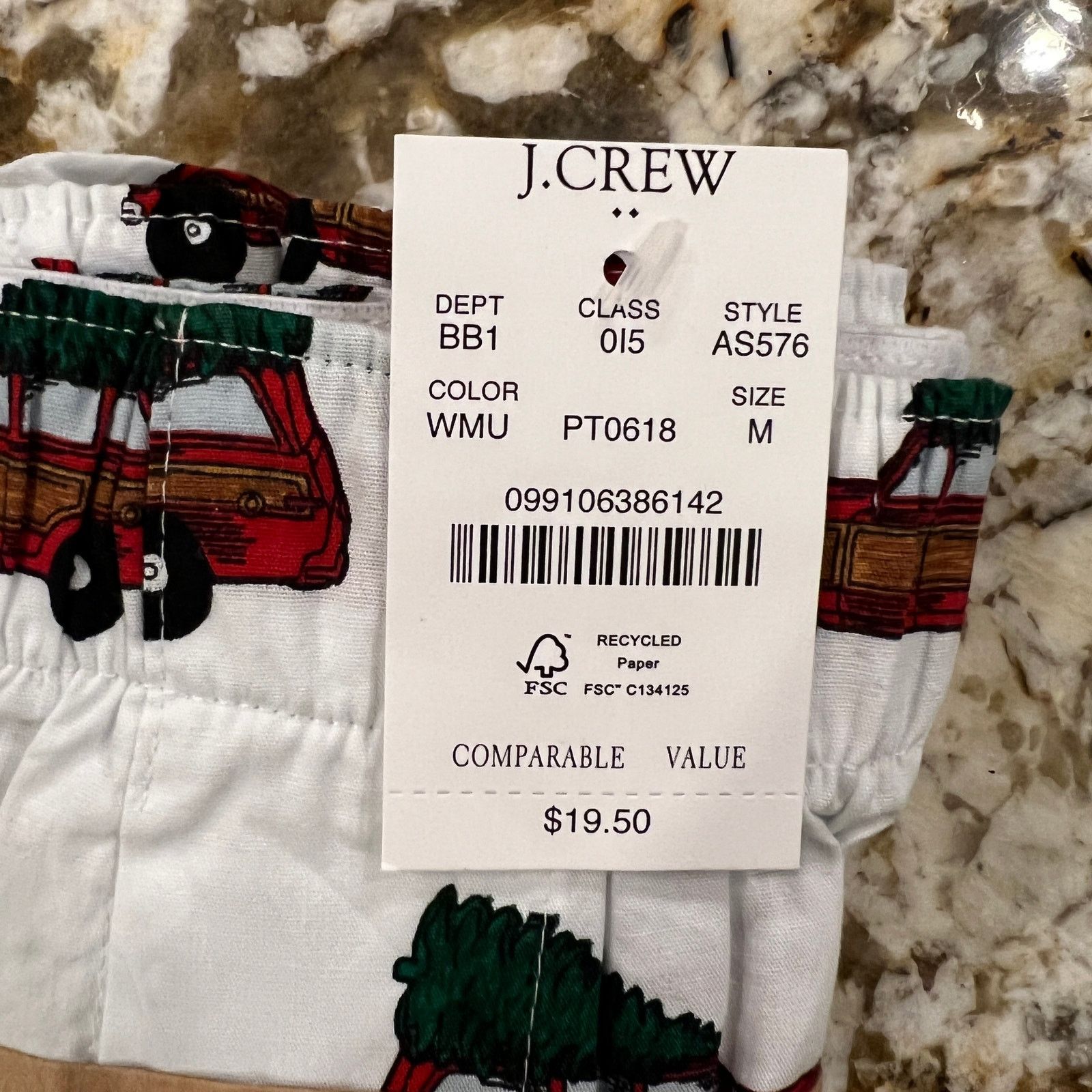 J.Crew NWT J. Crew Men's White Christmas Tree Print Woven Boxers XL Size ONE SIZE - 4 Thumbnail