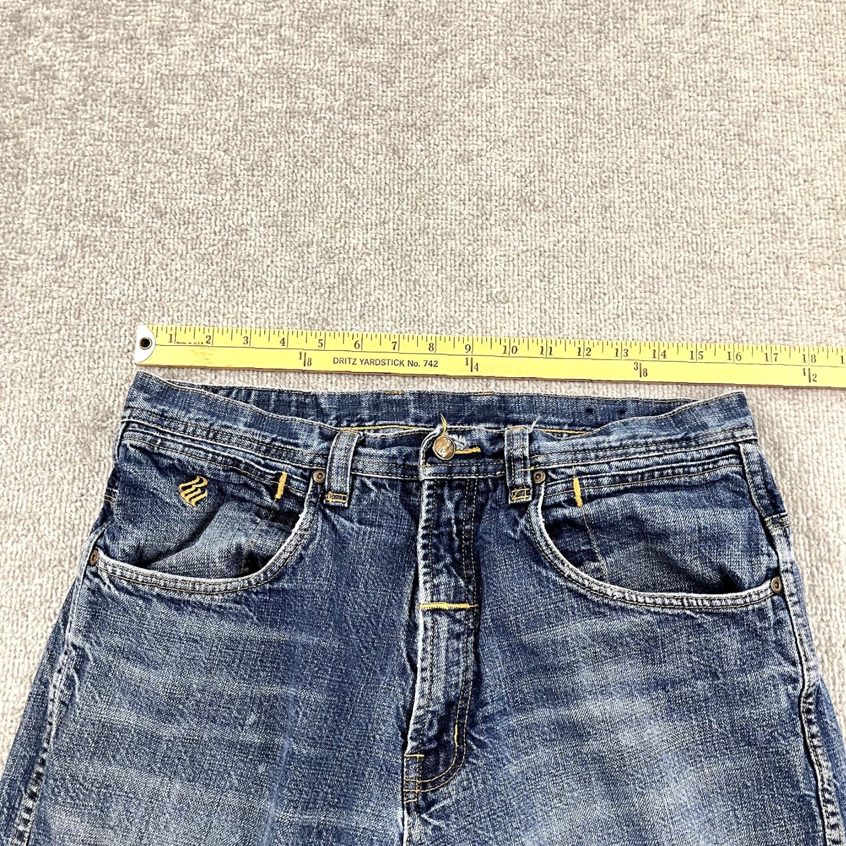 Rocawear ROCAWEAR Jeans Mens 32x31 Denim Grunge Patchwork Wide-Leg Distressed Y2K Mens Wide-Leg Jeans Blue 32 Men's Fashion Grunge Size US 32 / EU 48 - 5 Thumbnail