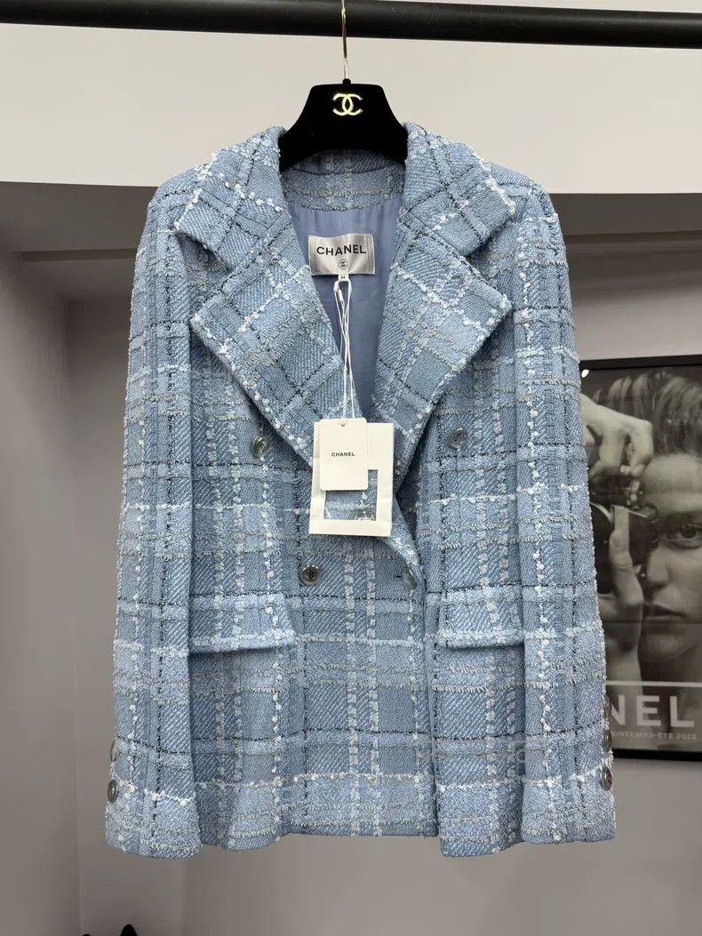 Chanel Chanel Blue plaid tweed coat Size XS / US 0-2 / IT 36-38 - 1 Thumbnail