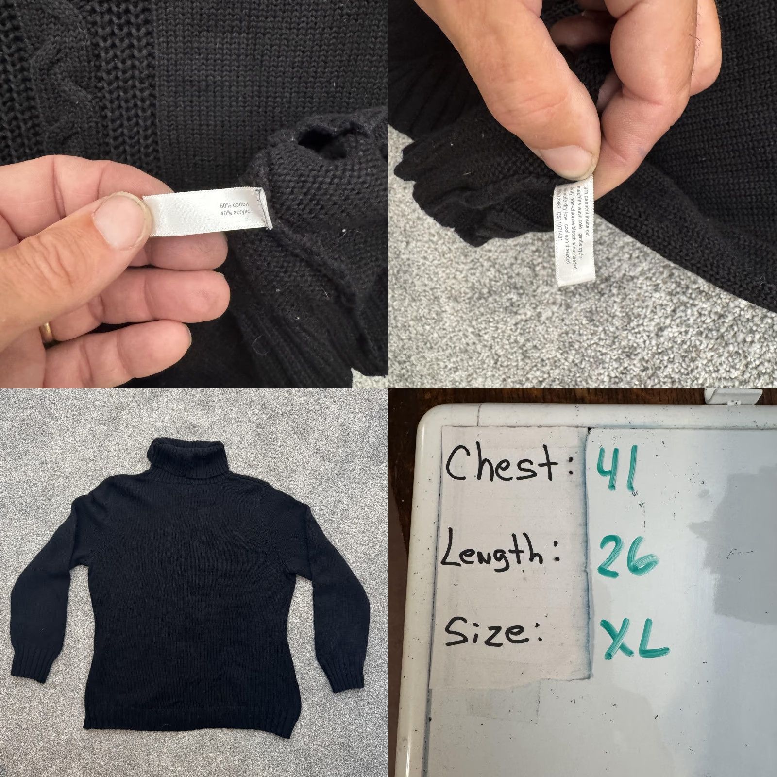 Vintage VINTAGE Fashion Bug Sweater Cable Knit Turtleneck XL Women Long Sleeve Black Knit Pullover Winter Classic Minimalist 60% Cotton 40% Acrylic Size XL / US 12-14 / IT 48-50 - 8 Thumbnail