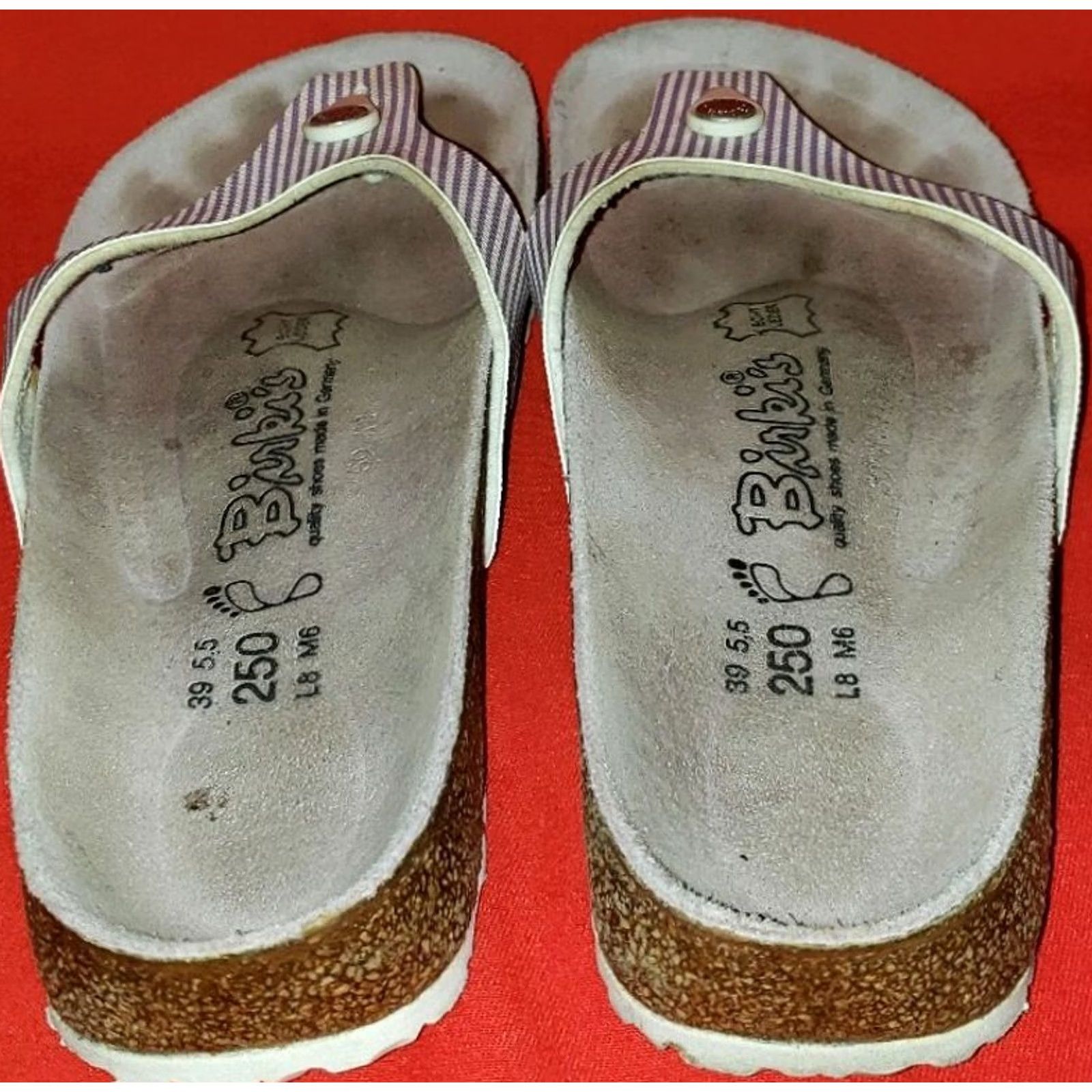 Birkenstock Birkenstock Birki's Women's Toe Post Slide Sandals 8M White Lavender Striped Slip On Casual Size US 6 / IT 36 - 7 Thumbnail