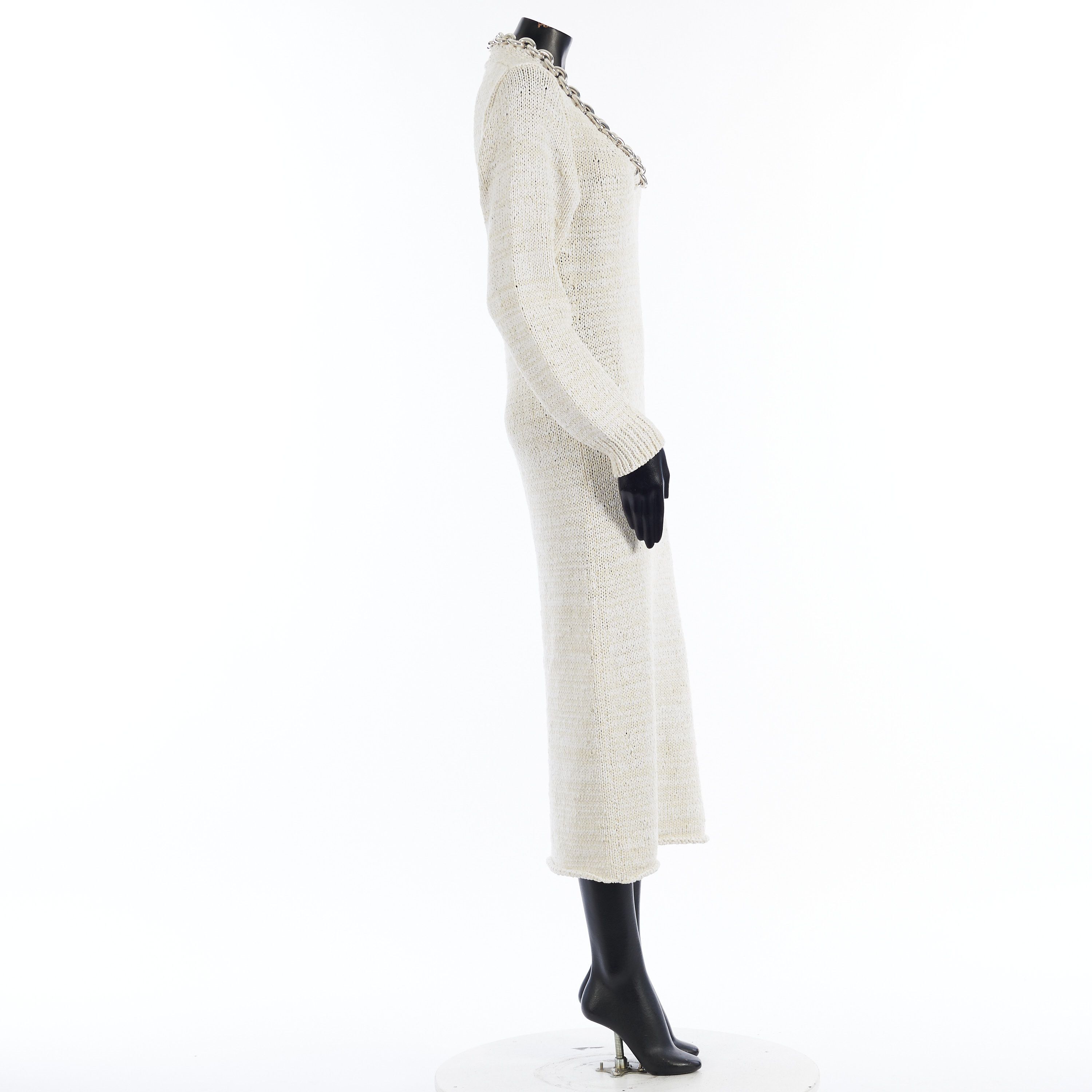 Bottega Veneta Textured Cotton Knit Dress With Chunky Chain In Chalk White Size S / US 4 / IT 40 - 7 Thumbnail