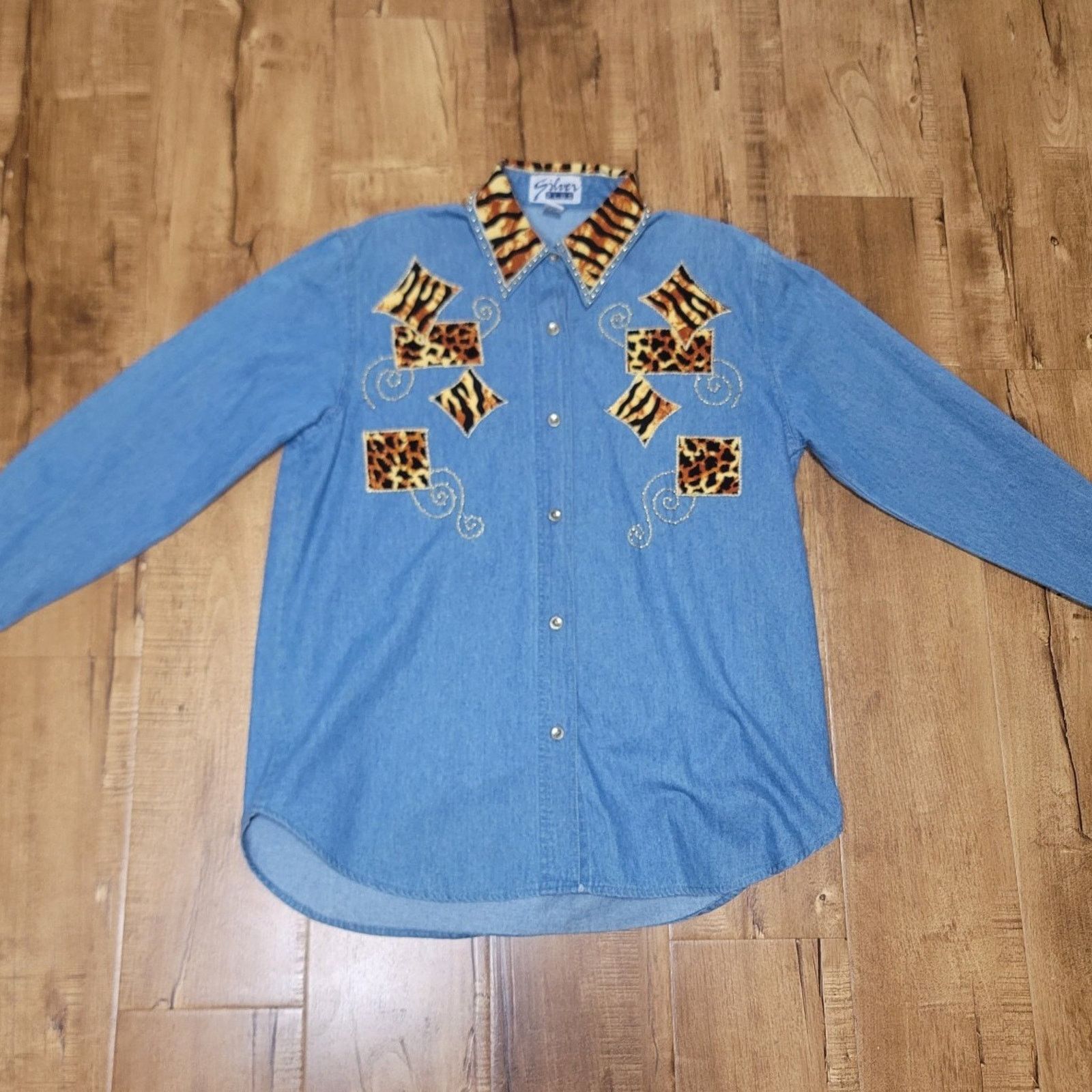 Other Vtg Silver Plus Upcycled Denim Button-down Shirt Size M / US 6-8 / IT 42-44 - 2 Thumbnail