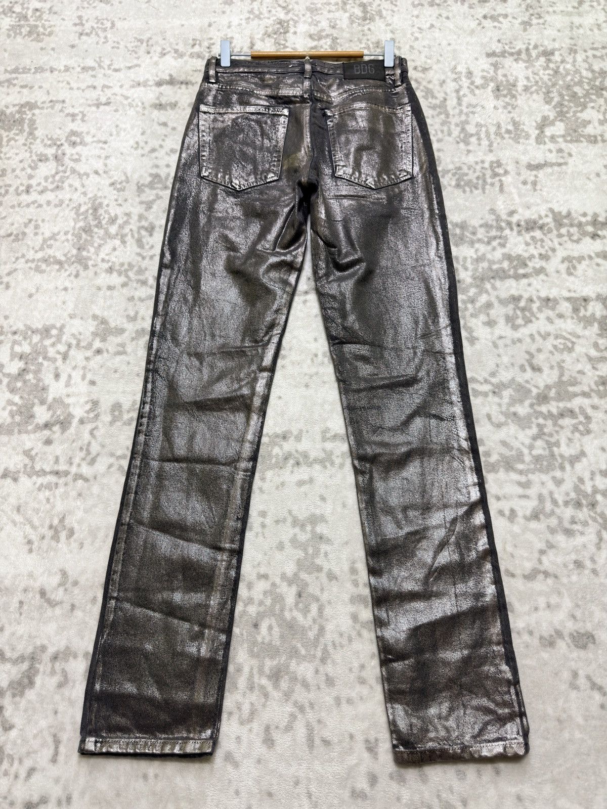 5351 POUR LES HOMMES BDG Metallic Coated Black Skinny Jeans Y2K Futuristic Punk Size US 28 / EU 44 - 2 Thumbnail