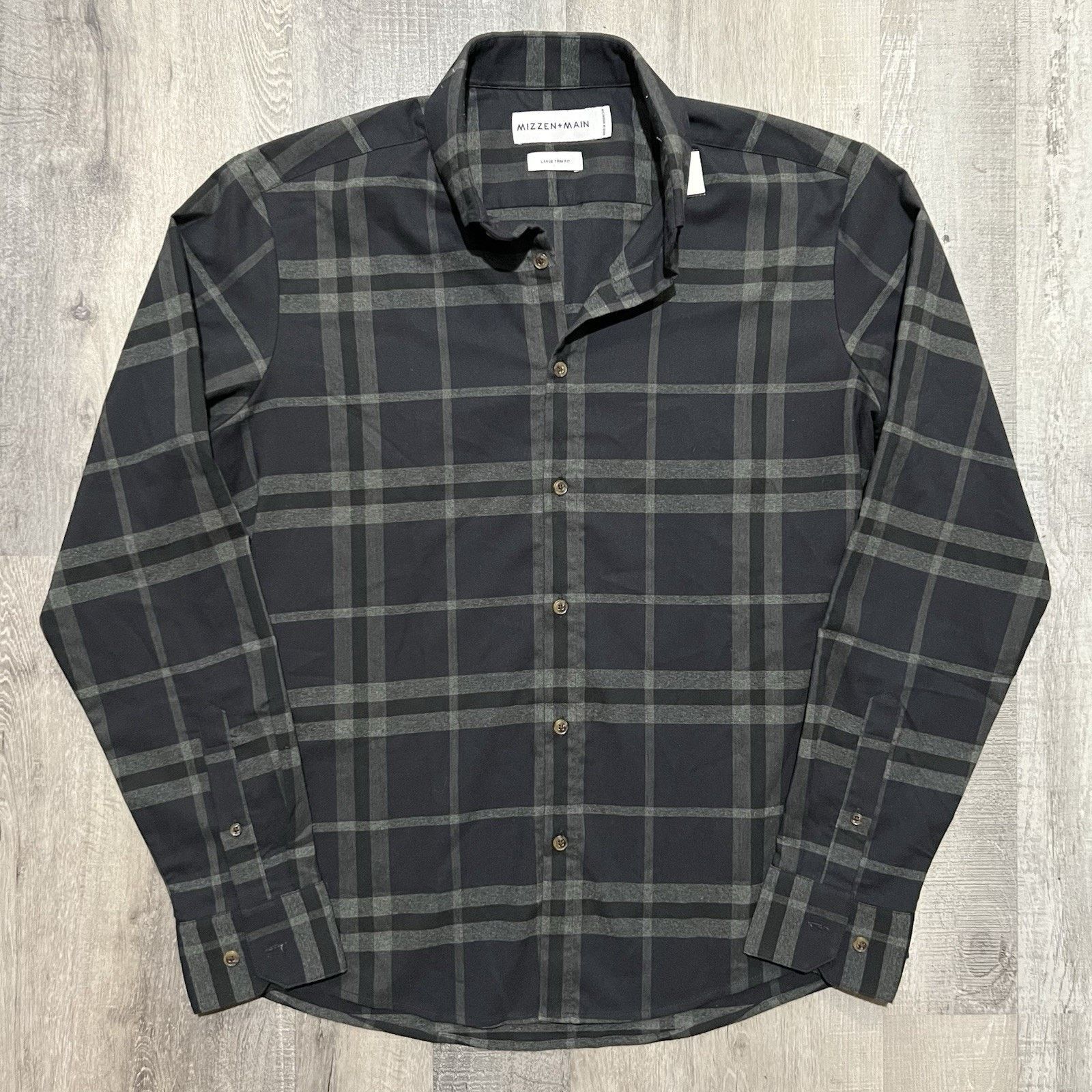 Mizzen+Main Mizzen + Main Shirt Black Gray Plaid Long Sleeve Button L Size US L / EU 52-54 / 3 - 1 Thumbnail