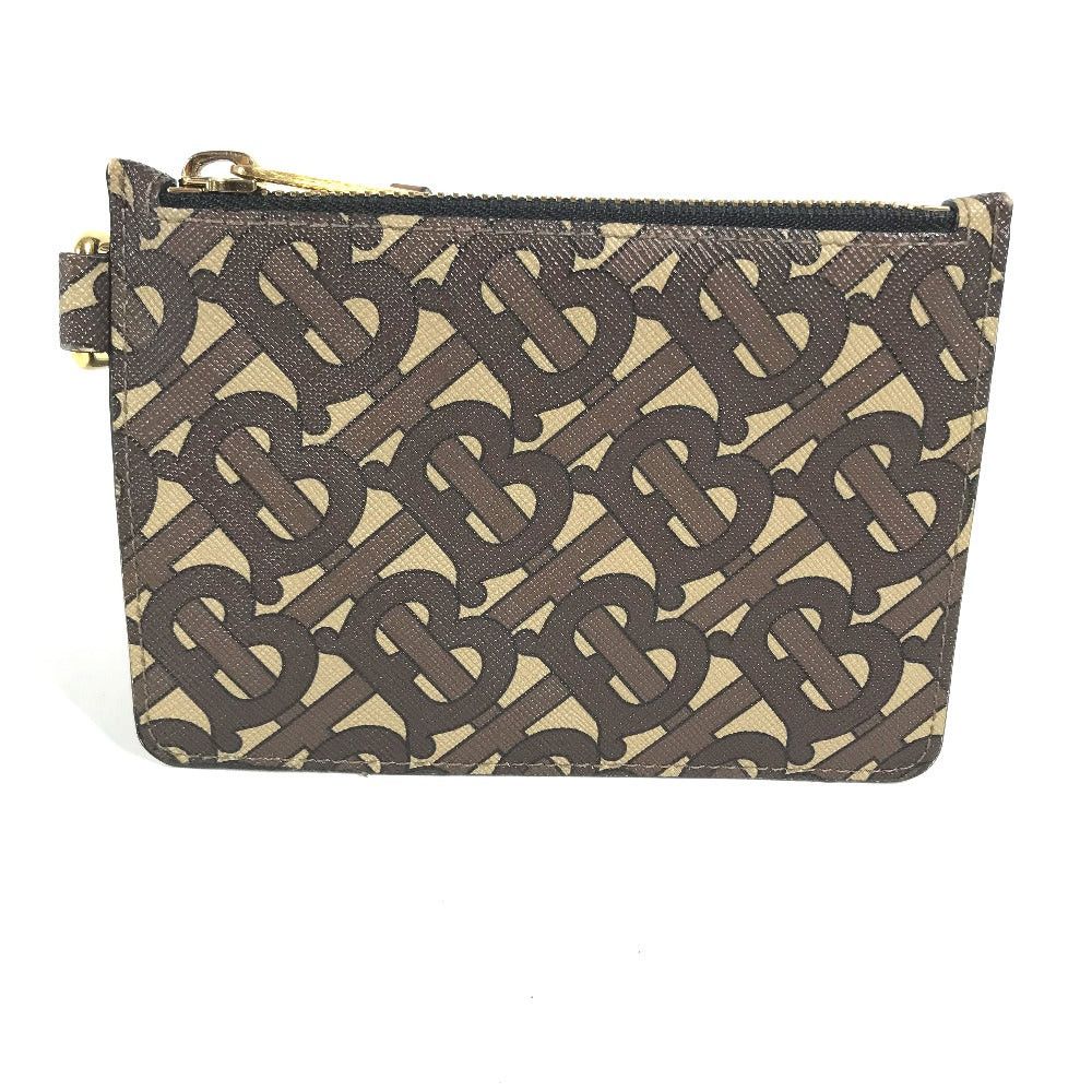 Burberry Tb Logo Wallet Change Purse Pouch Coin Leather/pvc Women Brown