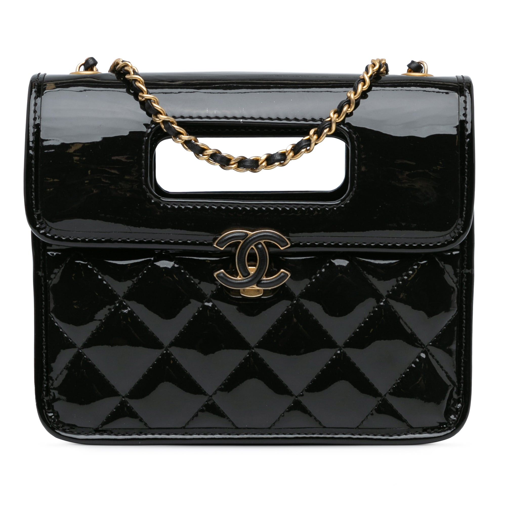 Chanel Chanel Mini Quilted Patent Graphic Catch Flap Black Size ONE SIZE - 1 Thumbnail