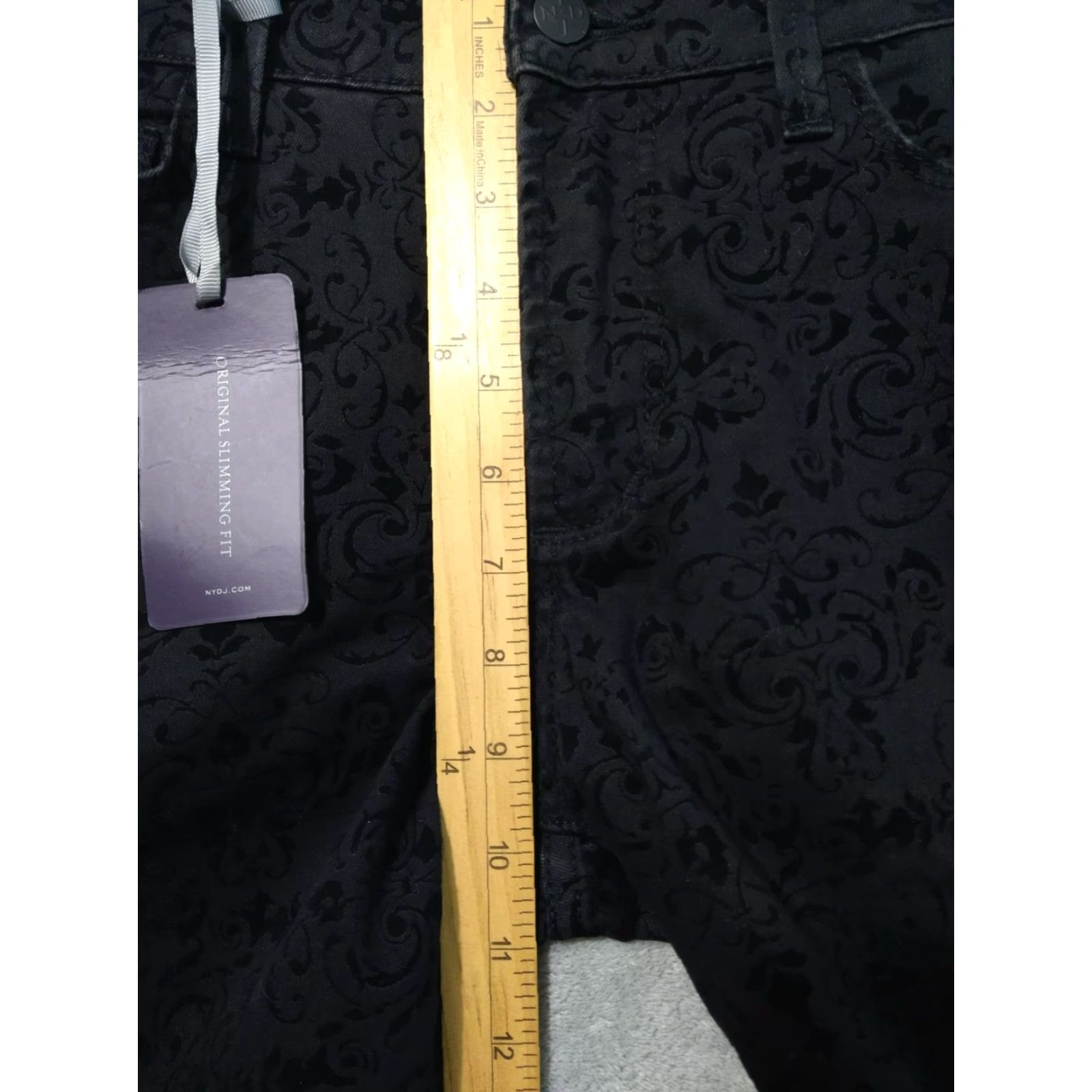 NYDJ NYDJ Jeans Womens 4 Black Velour Paisley Slim Straight Mid Rise Stretch Shirt? Size 27" / US 4 / IT 40 - 4 Thumbnail