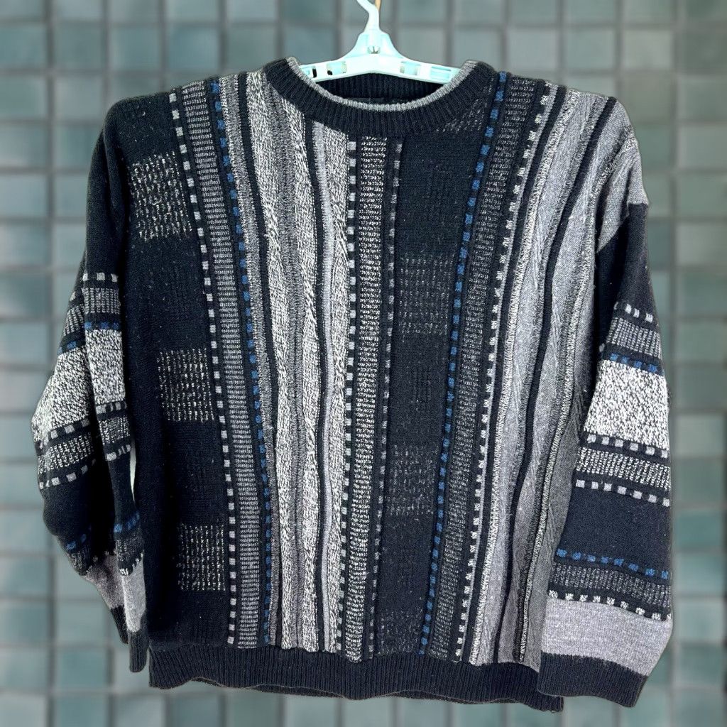Vintage VINTAGE Grafico Italia Wool Blend Chunky-Knit Sweater Mens XL Black Geometric 80s 90s Size US XL / EU 56 / 4 - 1 Thumbnail