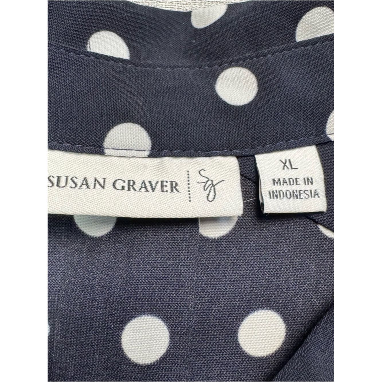 Other Susan Graver Black White Polka Dot Button Front 3/4 Ruched Size XL / US 12-14 / IT 48-50 - 7 Thumbnail