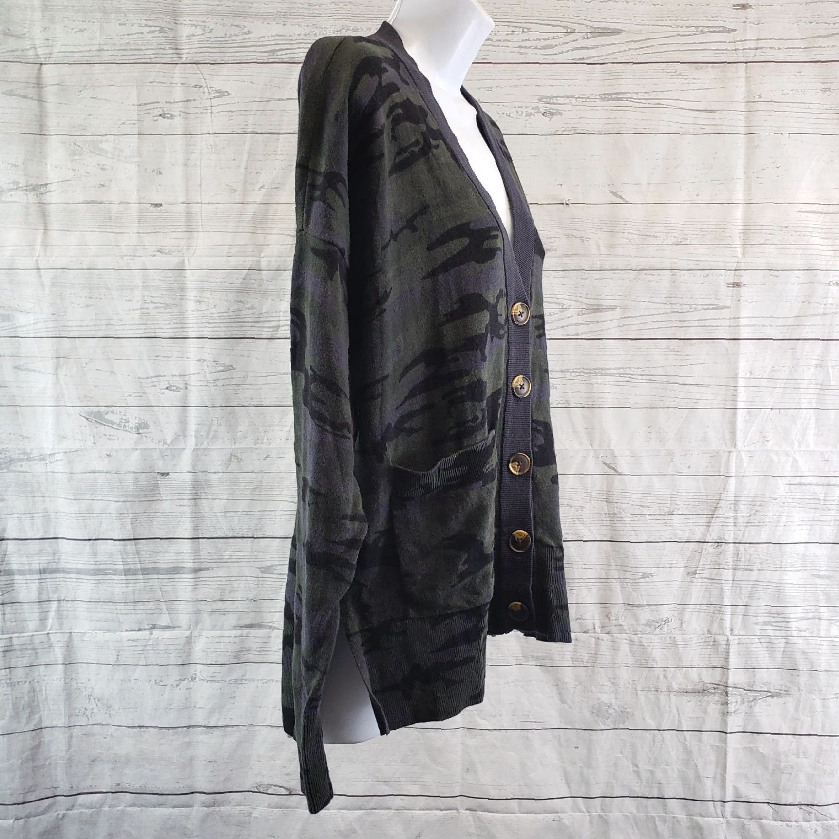 Sanctuary Sanctuary Womens Cardigan Sz Small Green Blue Camo Button Front Cotton Blend Size S / US 4 / IT 40 - 3 Thumbnail