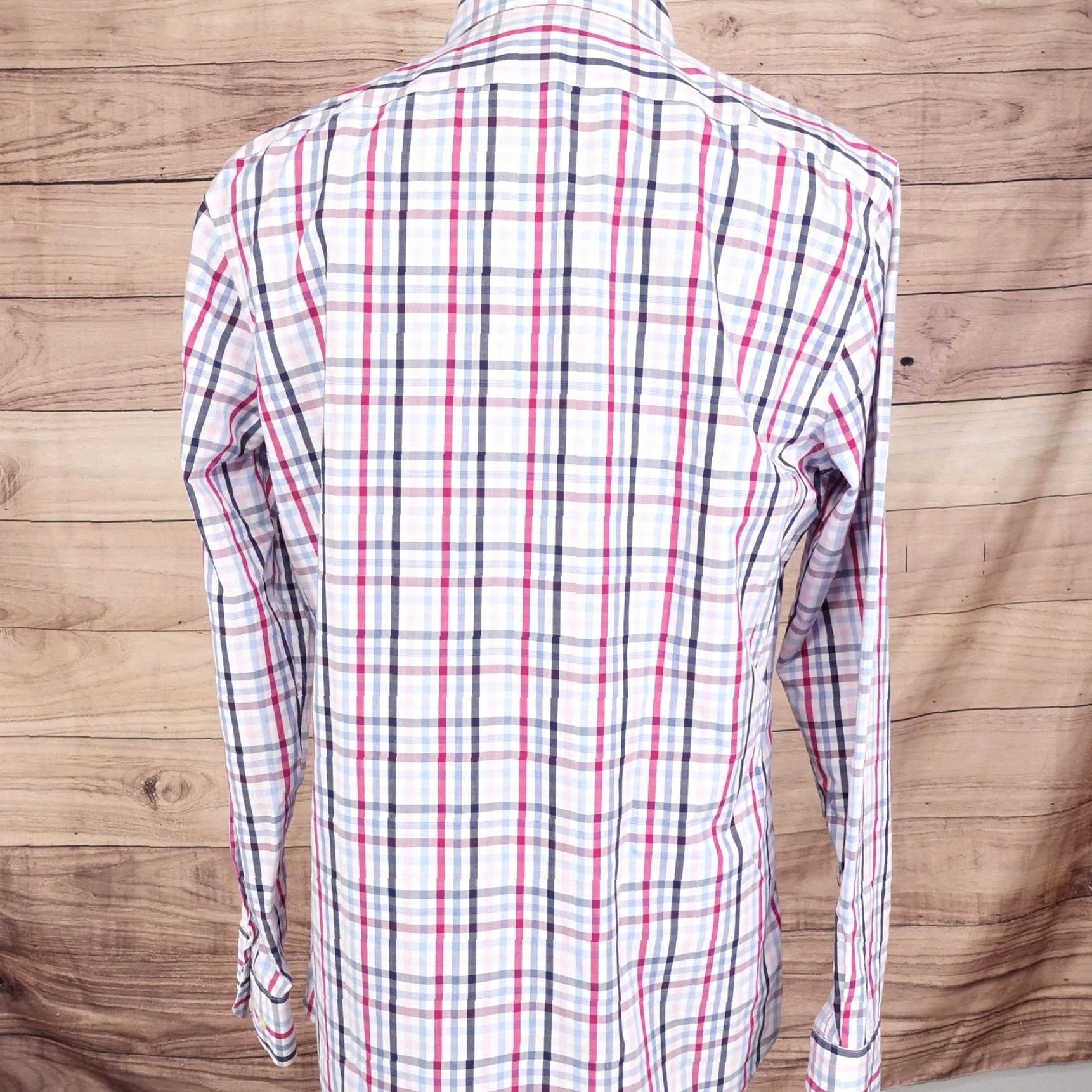 Banana Republic VINTAGE Banana Republic Shirt Mens Large Pink Blue Plaid Grant Fit Non-Iron Long Sleeve Size US L / EU 52-54 / 3 - 4 Thumbnail