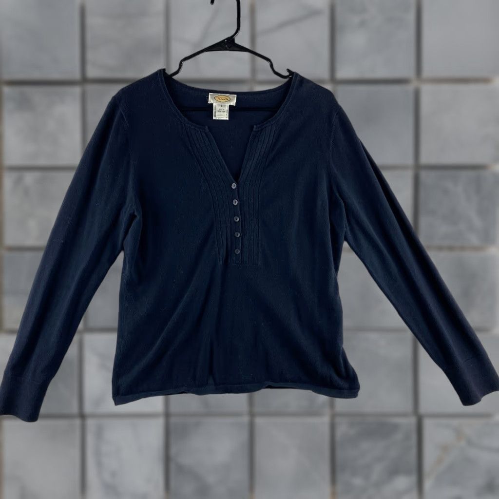 Talbots Talbots Sweater Womens L Blue V-Neck 1/2 Button Up Pullover Long Sleeve Casual Modern Shirts Size L / US 10 / IT 46 - 1 Thumbnail