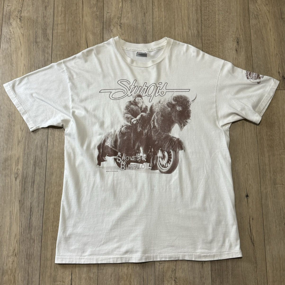 Harley Davidson × Vintage 1992 Sturgis Shovel-O Buffalo Motorcycle T-Shirt Size US XL / EU 56 / 4 - 1 Thumbnail