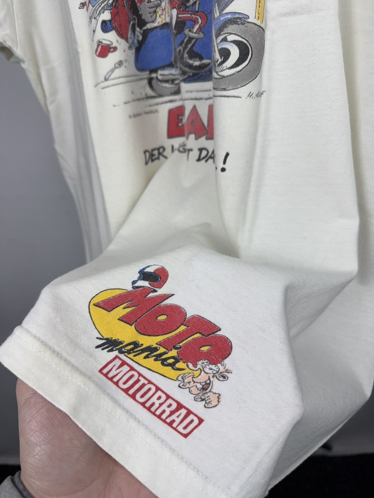 Vintage 90s Moto Mania Motorrad Comic Graphic T-Shirt German Moto Size US XL / EU 56 / 4 - 9 Thumbnail