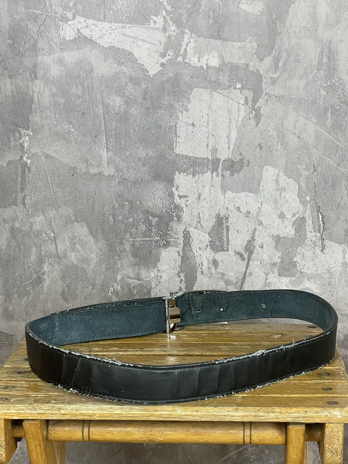 Diesel × Japanese Brand ☠️ DIESEL 90s Vintage Trashed Leather Distressed Metal Belt Size ONE SIZE - 5 Thumbnail