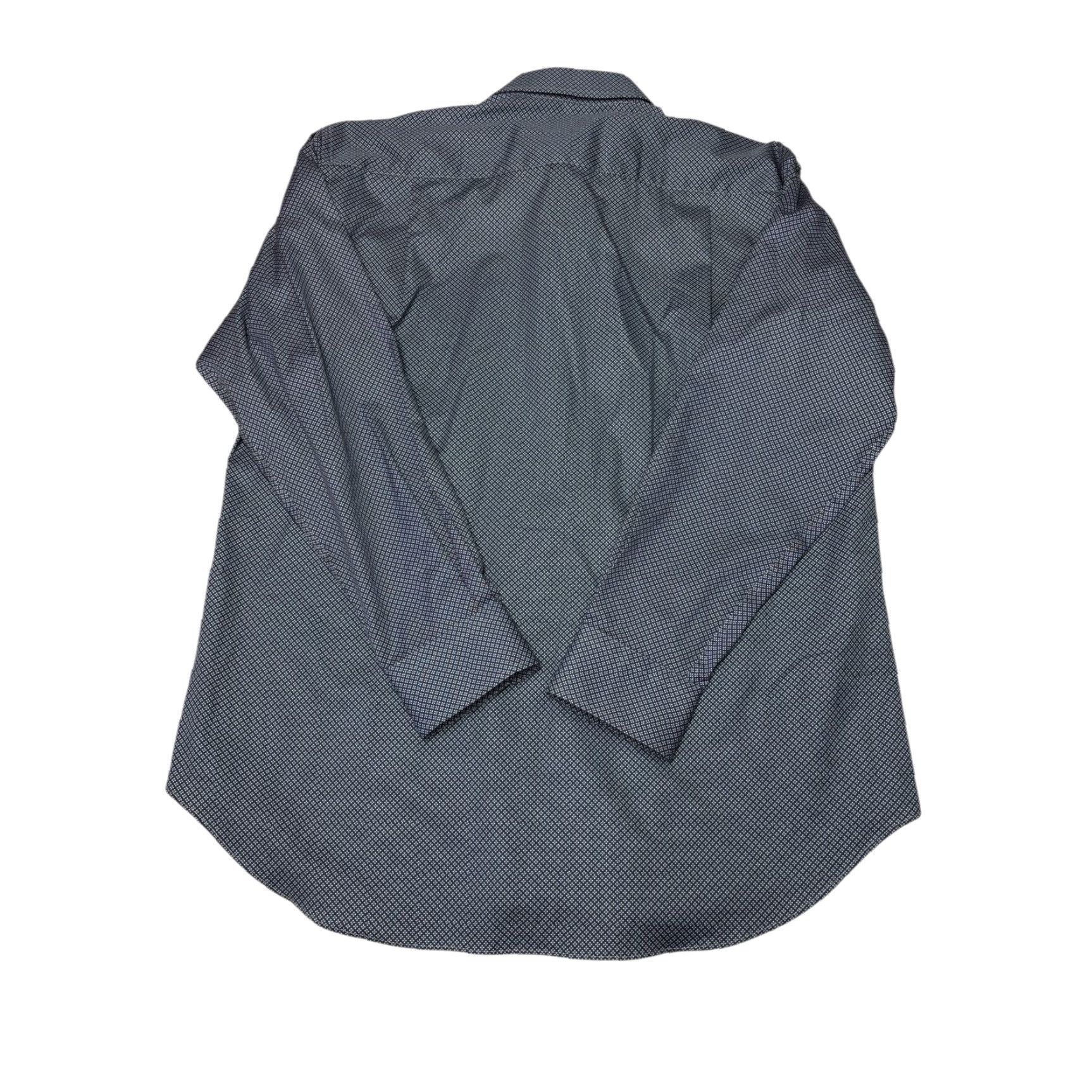 David Donahue Mens Dress Shirt Geometric Print Navy/Blue 100% Cotton Long  Sleeve Button Down 17