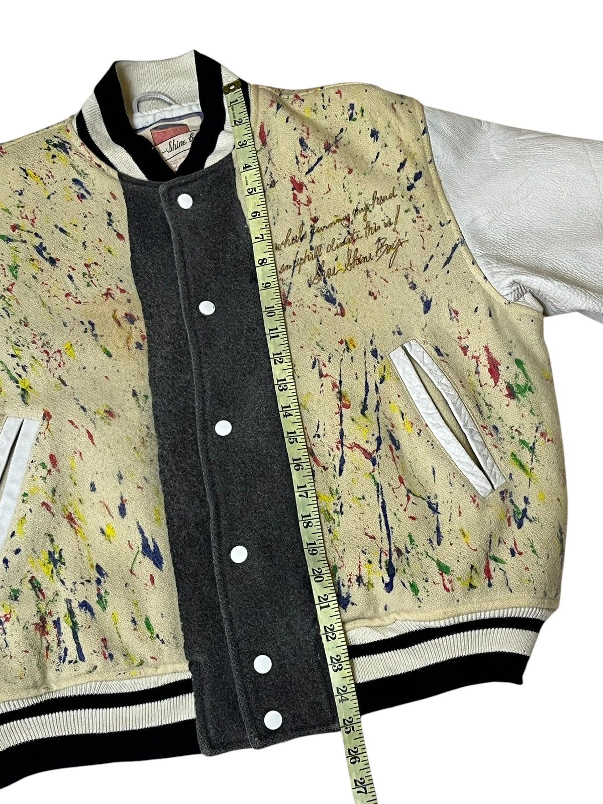 Japanese Brand SHOE SHINE BOY CUSTOM PAINT SPLASH VARSITY LEATHER SLEEVE Size US XL / EU 56 / 4 - 17 Thumbnail
