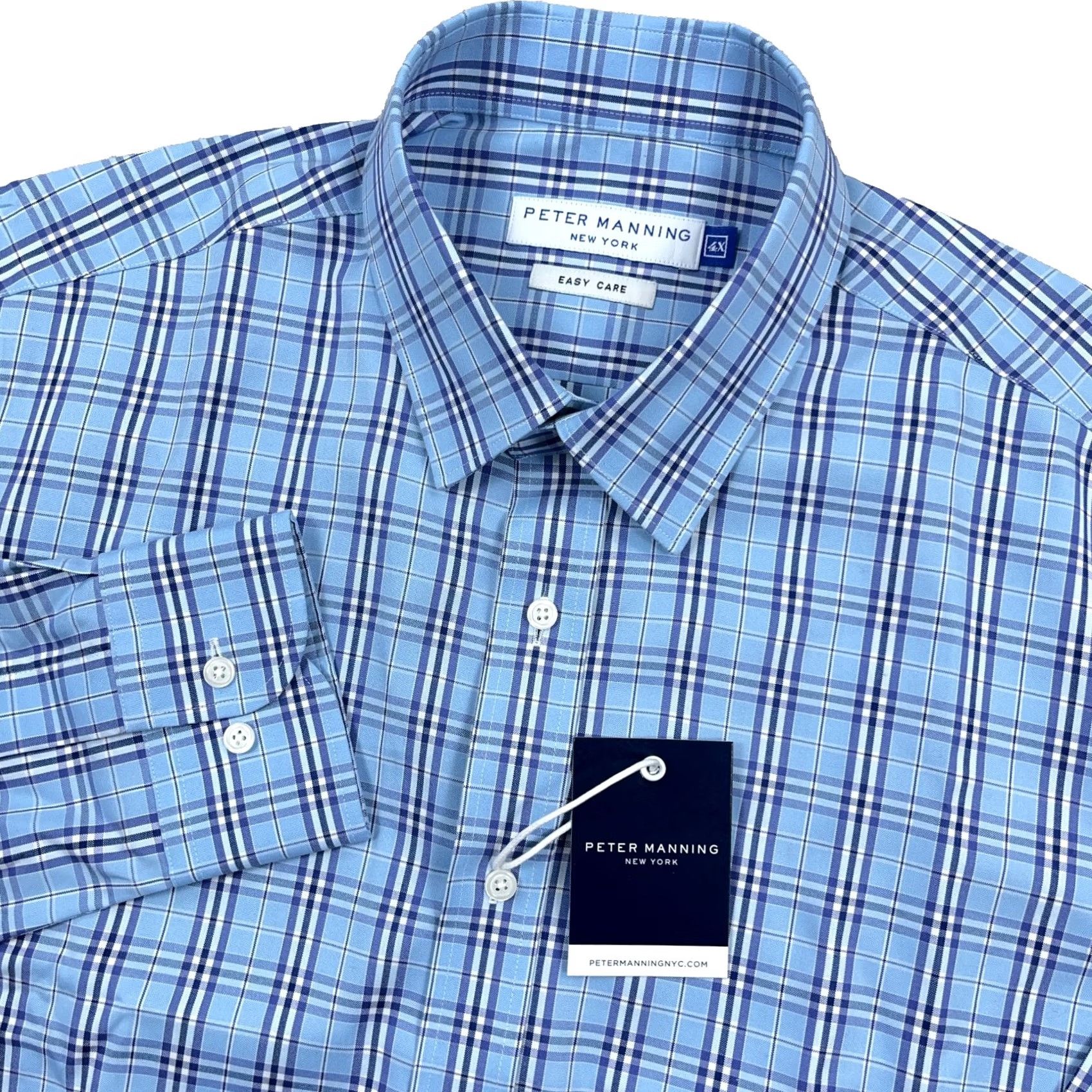 Vintage VINTAGE Peter Manning Shirt Men 4X Blue Plaid Button Up Everyday Standard Fit Dress Size 48R - 2 Thumbnail