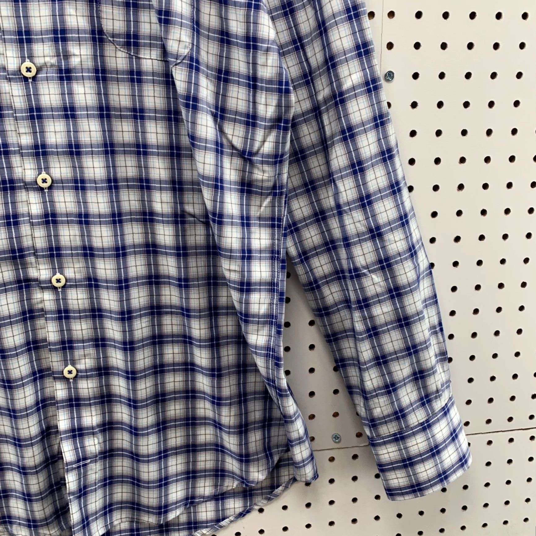 Peter Millar Peter Millar Button Shirt Mens Medium Blue White Plaid Long Sleeve Pocket Shirt Mens Blue White Plaid Button-Up Cotton Blend Regular 22x32 Size US M / EU 48-50 / 2 - 3 Thumbnail