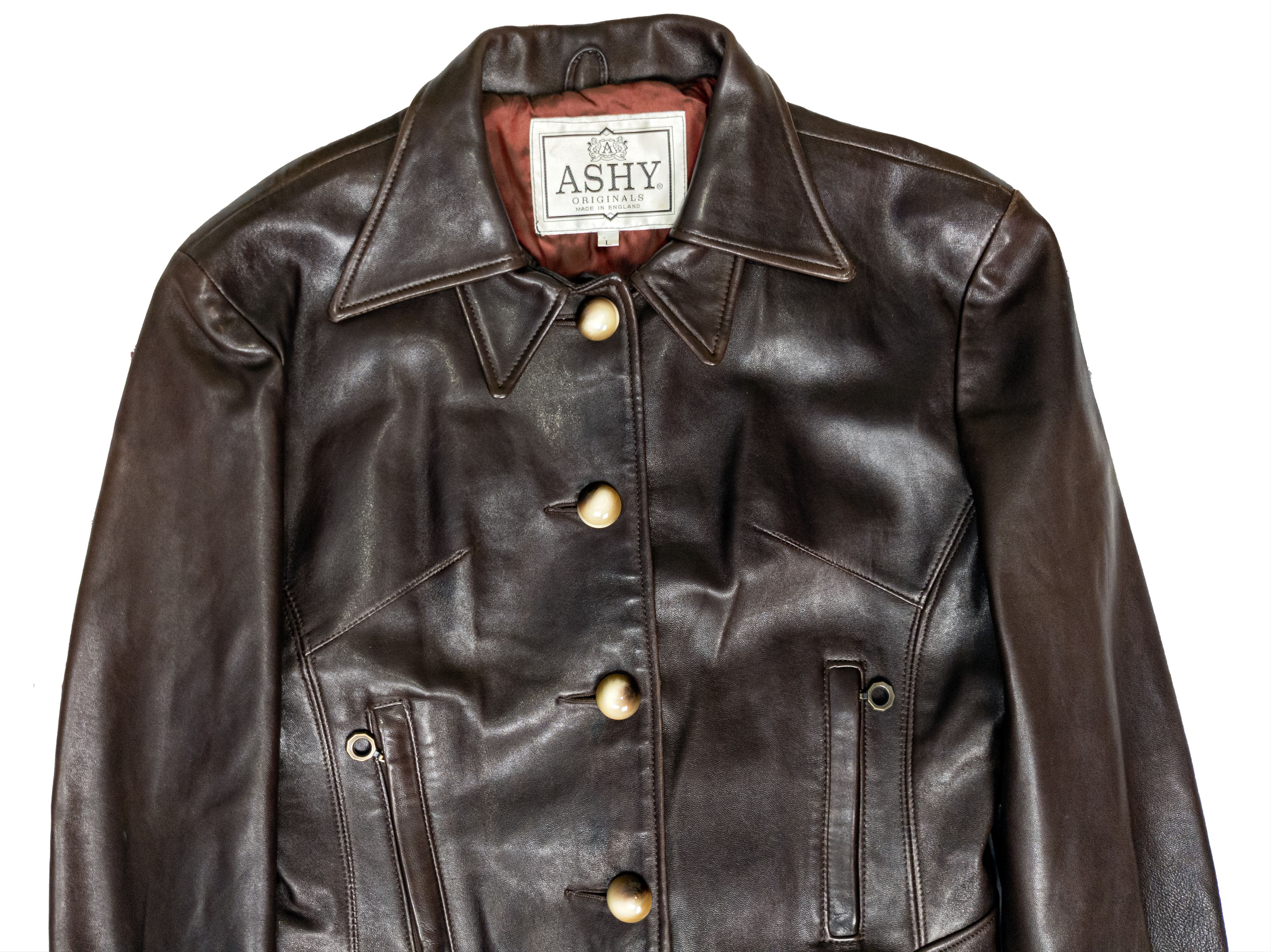 Vintage Vintage UK Women's Brown Cropped Leather Button Down Jacket Size L / US 10 / IT 46 - 12 Thumbnail