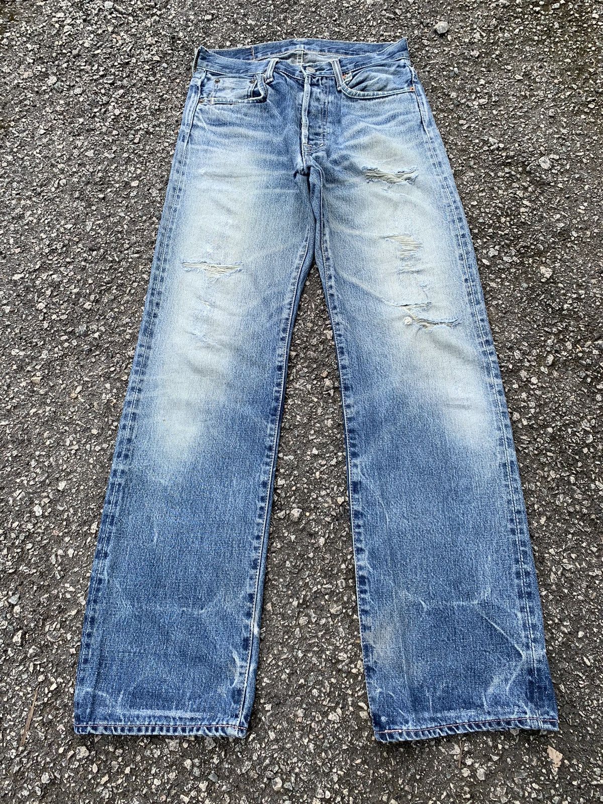Jean × OMNIGOD × Vintage OMNIGOD JAPANESE BUTTON FLY SELVEDGE DISTRESSED DENIM🎌 Size US 28 / EU 44 - 2 Thumbnail