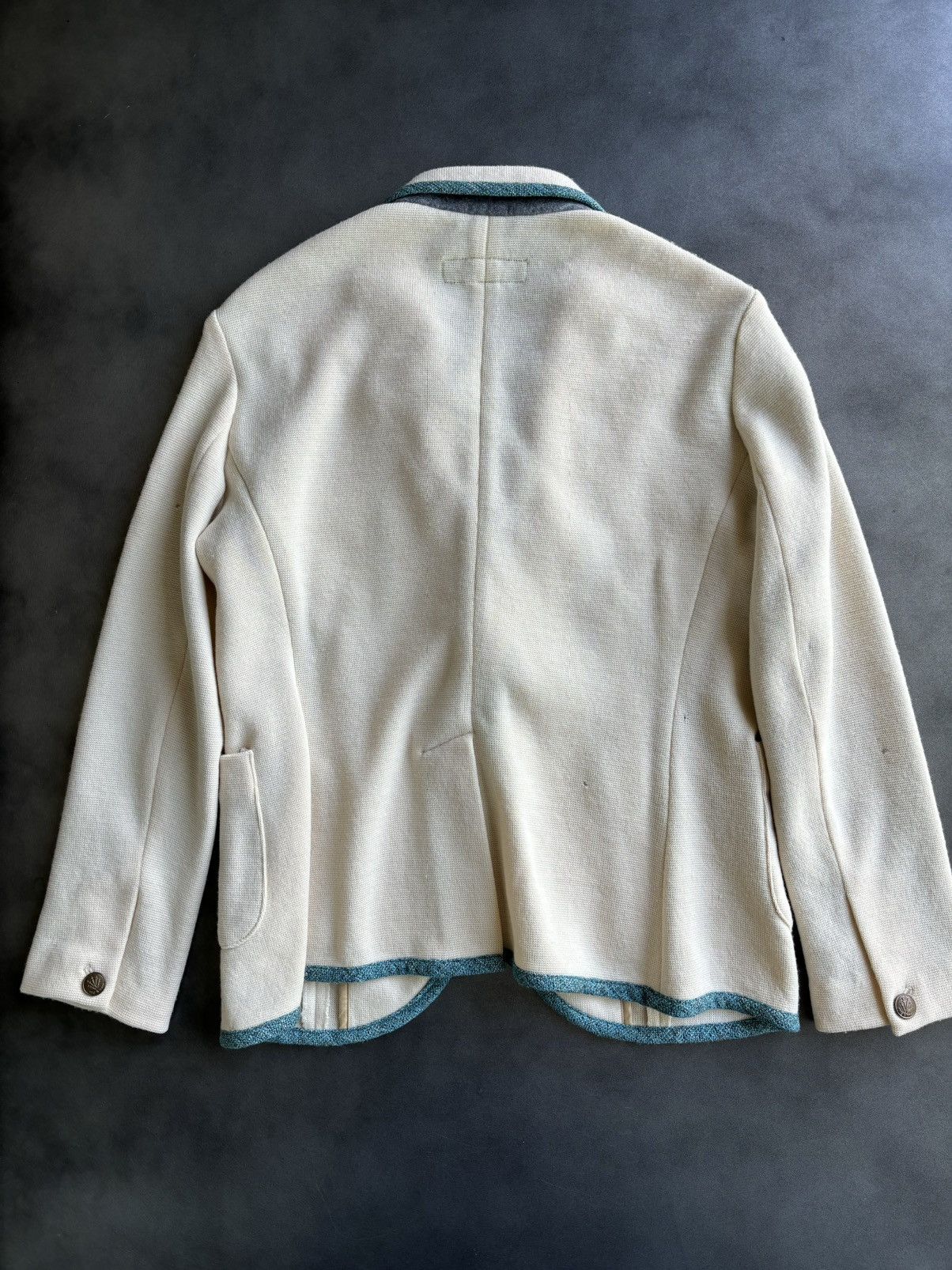 Designer × Rag & Bone Rag & Bone Blazer Womens Cream Merino Wool Teal Trim Prep Size L / US 10 / IT 46 - 4 Thumbnail
