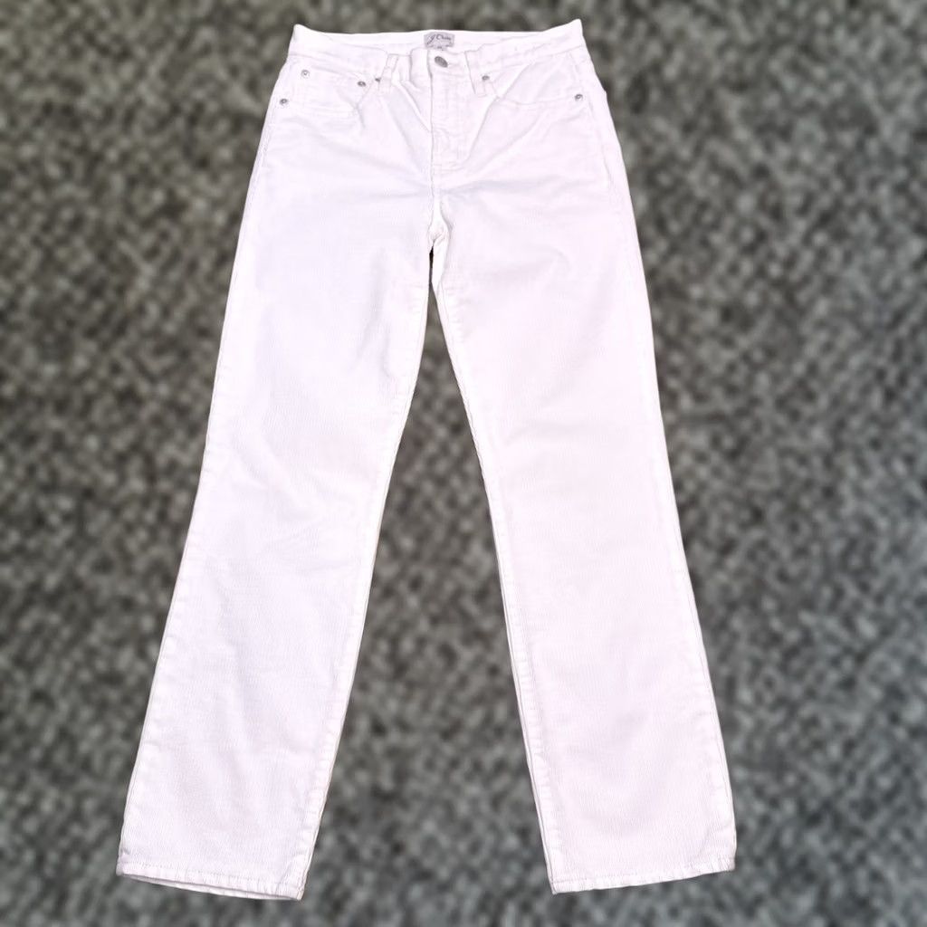 J.Crew J.CREW Pants Womens Slim Straight Corduroy 26 White Mid Rise Stretch Chino Flat Front Button Zip Size 26" / US 2 / IT 38 - 1 Thumbnail