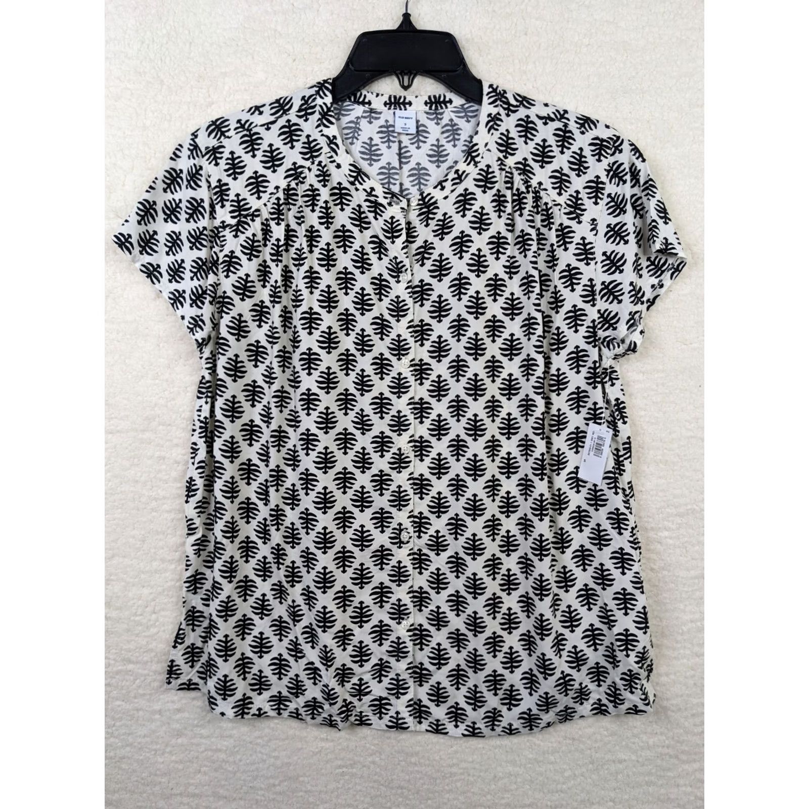 Old Navy Old Navy Button-Up Shirt - Floral Print Short Sleeve S Womens Multicolor Cotton V-Neck New Size S / US 4 / IT 40 - 2 Thumbnail