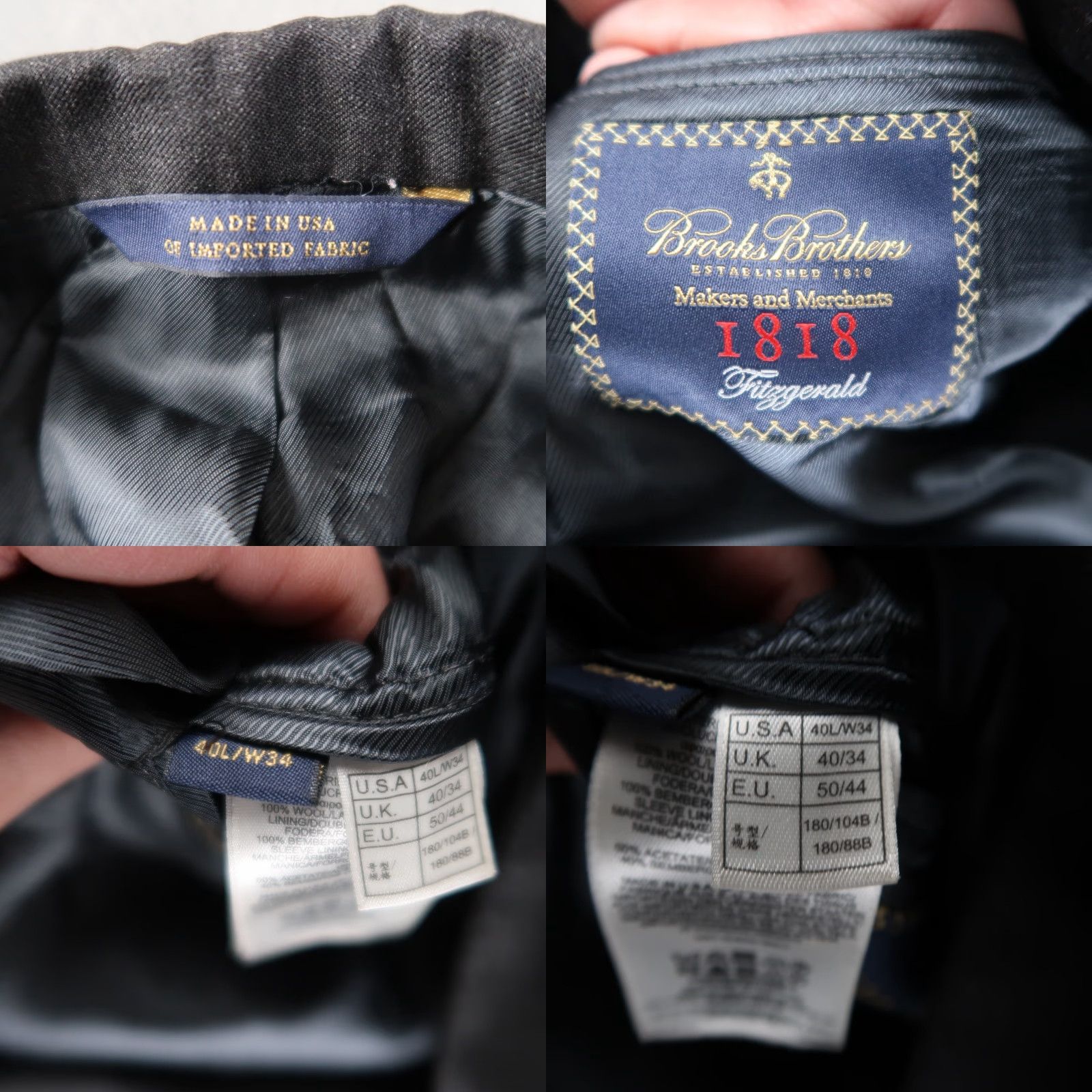 Brooks Brothers Brooks Brothers 1818 Fitzgerald Blazer Jacket Single-Breasted Two-Button Notch Gray Wool 40L Mens USA Size 40R - 8 Thumbnail