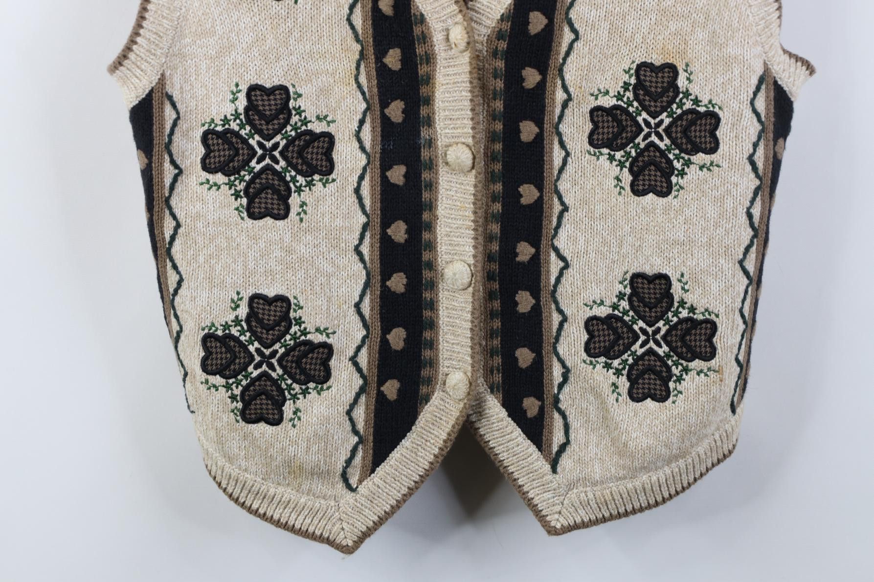 Vintage Vintage 90s Country Embroidered Heart Flower Knit Sweater Size M / US 6-8 / IT 42-44 - 3 Thumbnail