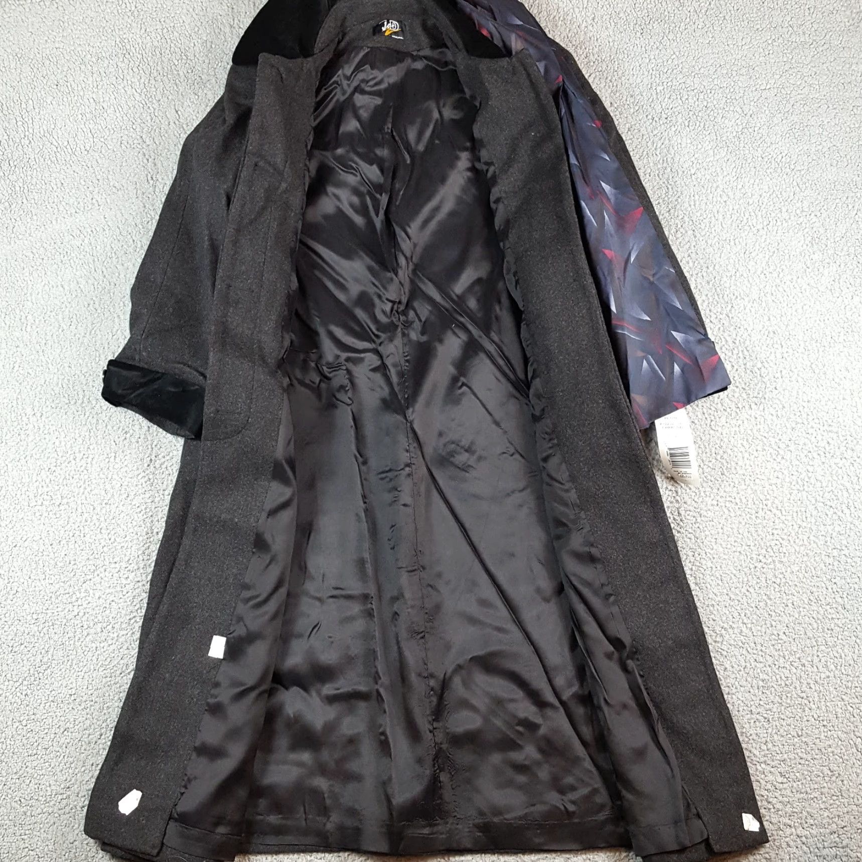 Velvet VINTAGE Jo-D Charcoal Wool Lined Velvet Trim Sash Size 10 Petite Long Winter Overcoat Jacket Womens Size L / US 10 / IT 46 - 4 Thumbnail