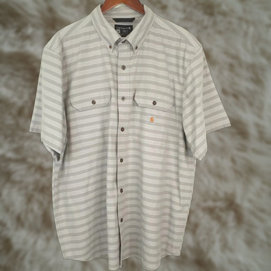 Carhartt VINTAGE Carhartt Loose Fit Short Sleeve Button Up Work Shirt Mens XL Gray Striped Size US XL / EU 56 / 4 - 1 Thumbnail