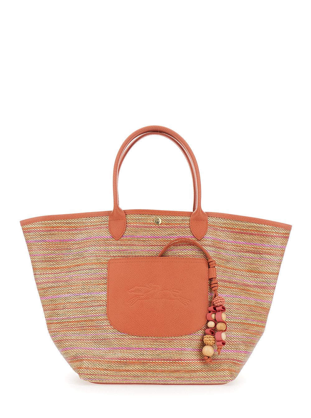 Longchamp Shoulder Bag 'Le Panier Pliage Rainbow' with Charm on the Front and Striped Motif in Orange Leather and Fabric for Women Size ONE SIZE - 1 Thumbnail