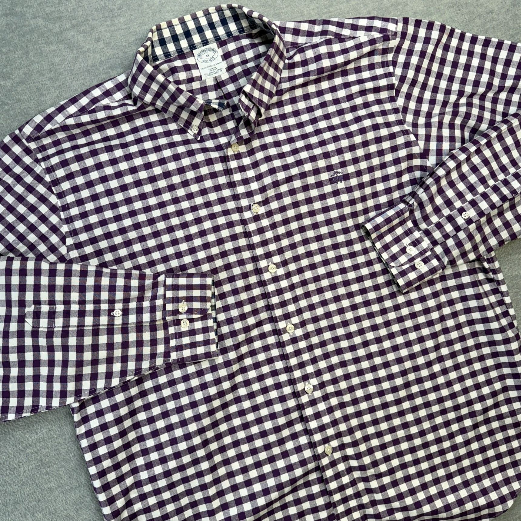 Brooks Brothers Brooks Brothers Shirt Mens XL Slim Button-Down Purple Gingham Check Oxford Tie-Down Size US XL / EU 56 / 4 - 2 Thumbnail