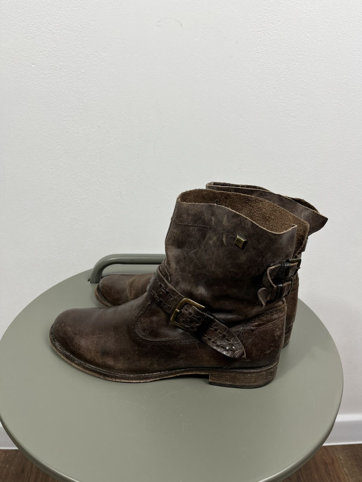 Leather Distressed Brown Leather Biker Ankle Boots Buckle Strap 38 Size US 7 / IT 37 - 5 Thumbnail
