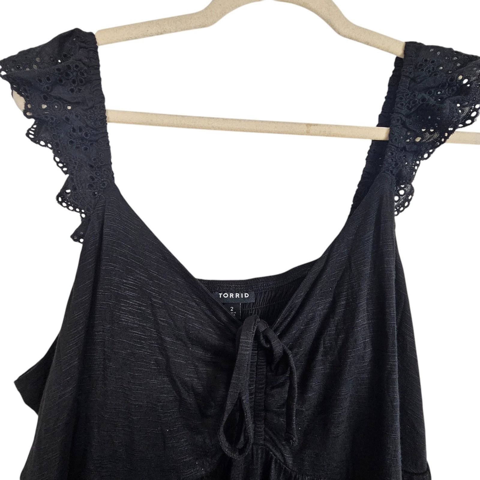 Corridor Torrid Babydoll Tank Sweetheart Ruffle Eyelet Tie Front Slub Size XXL / US 16-18 / IT 52-54 - 4 Thumbnail