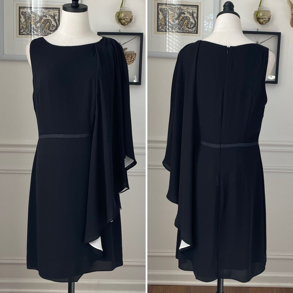 Halston Halston Black White Colorblock Half Cape Flutter Cocktail Dr Size M / US 6-8 / IT 42-44 - 2 Thumbnail