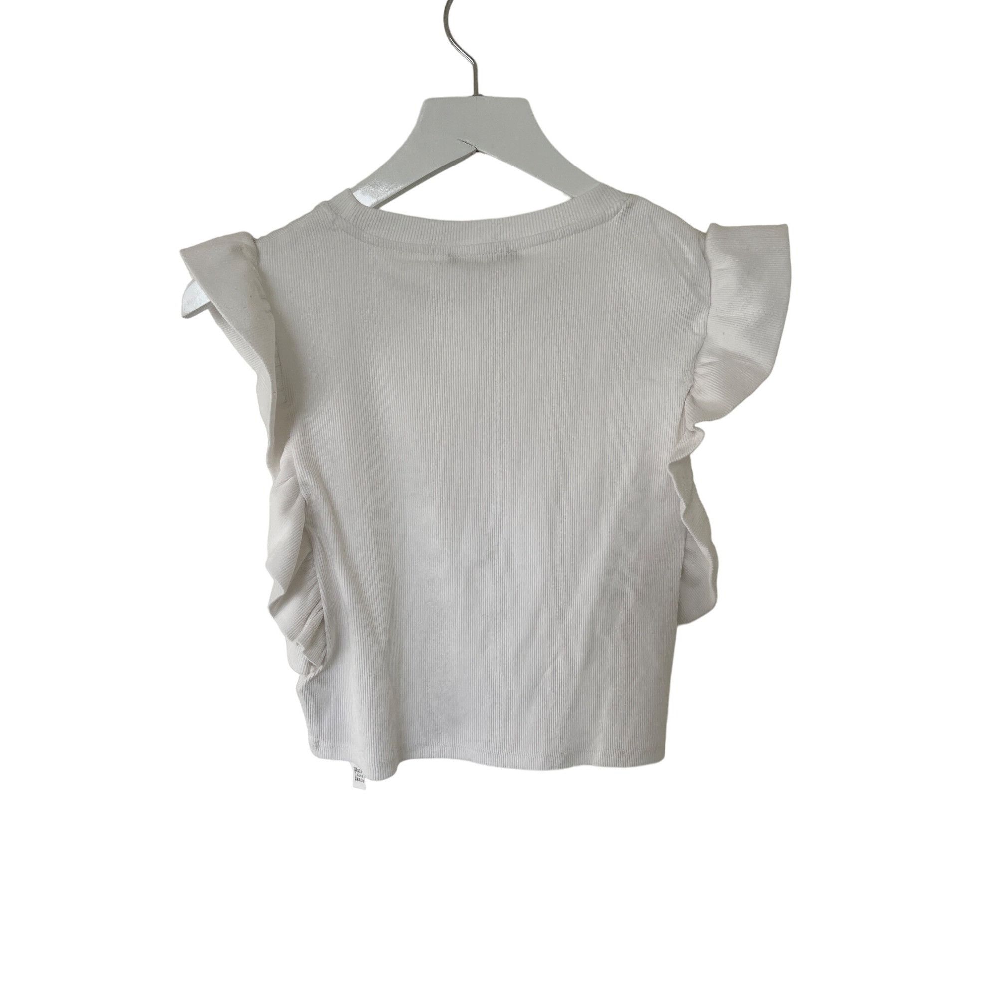 Zara Zara White Sleeveless Ribbed Ruffle Detail Crop Top Size S / US 4 / IT 40 - 2 Thumbnail