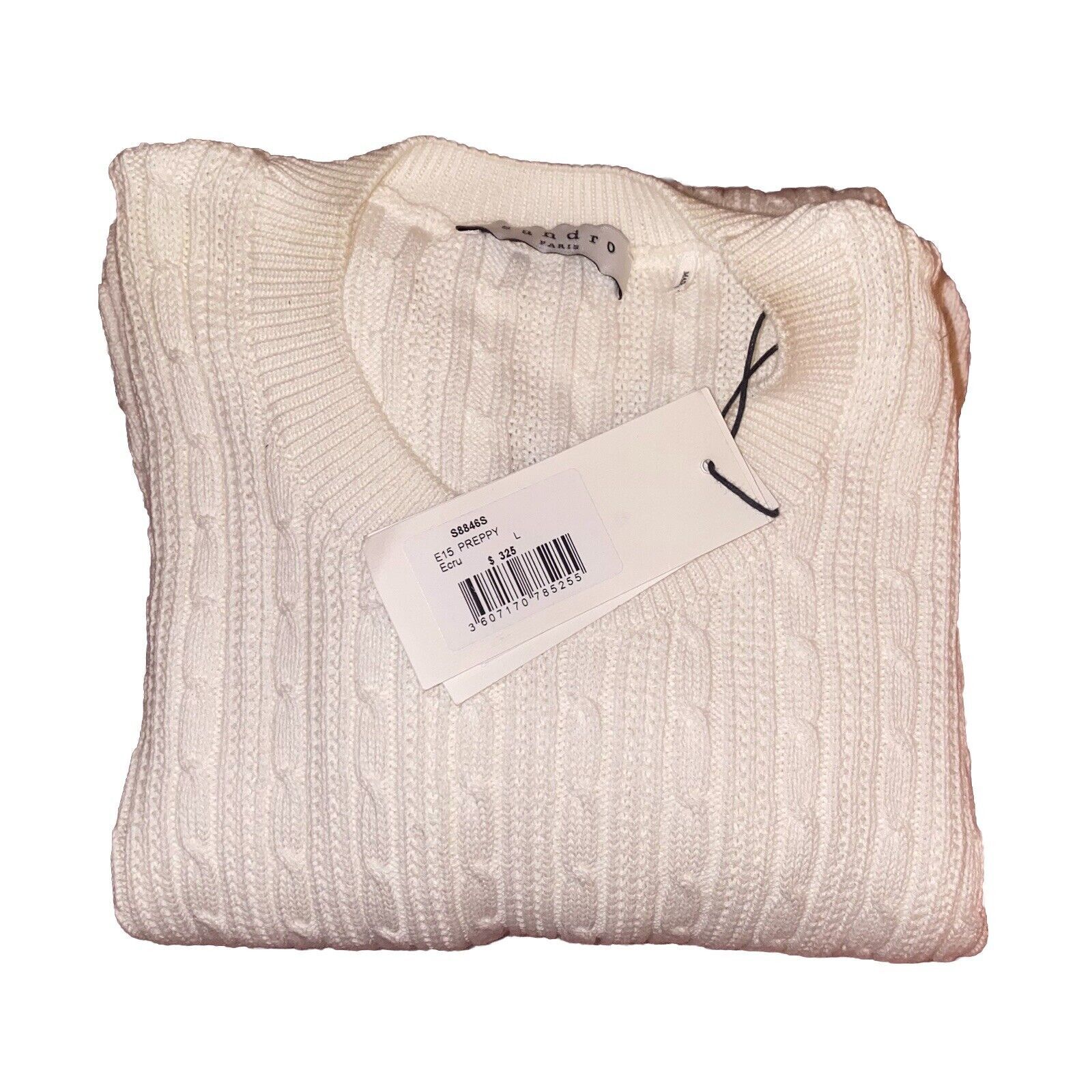 Sandro Sandro Paris Mens Sweater Sz Large Ecru Beige Cable Knit NWT Size US L / EU 52-54 / 3 - 1 Thumbnail